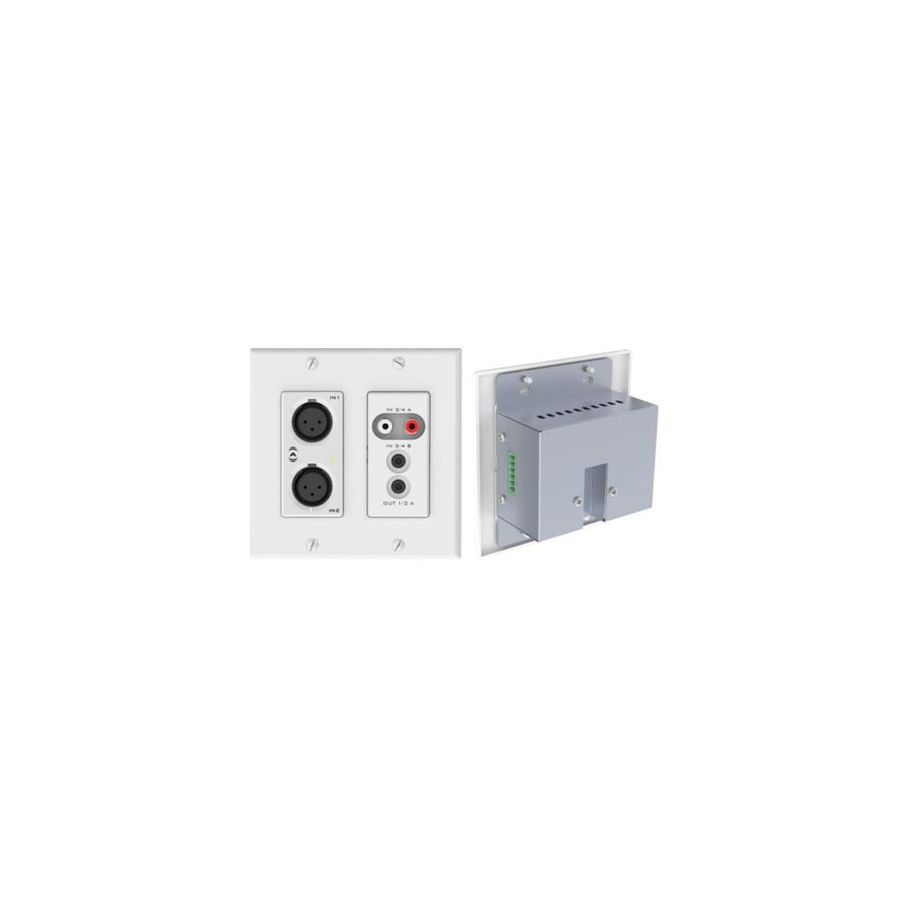  TCNCD352234 Attero Tech ATEC-UND6IO-W-B 4x2 Channel 2 Gang US Wallplate with XLR RCA 3.5 mm I and O PoE- Biamp Tesira Compatible- White
