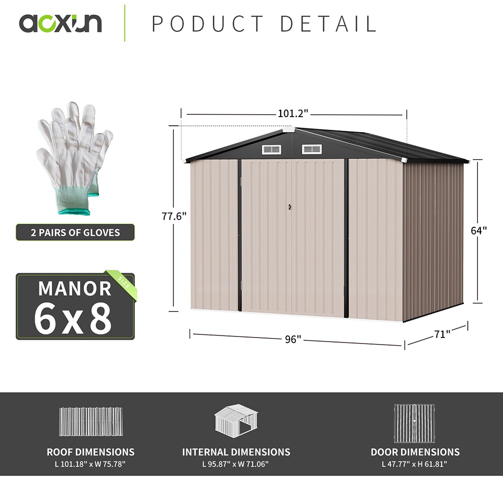 AOXUN 6-ft x 8-ft Galvanized Steel Storage Shed in the Metal Storage ...