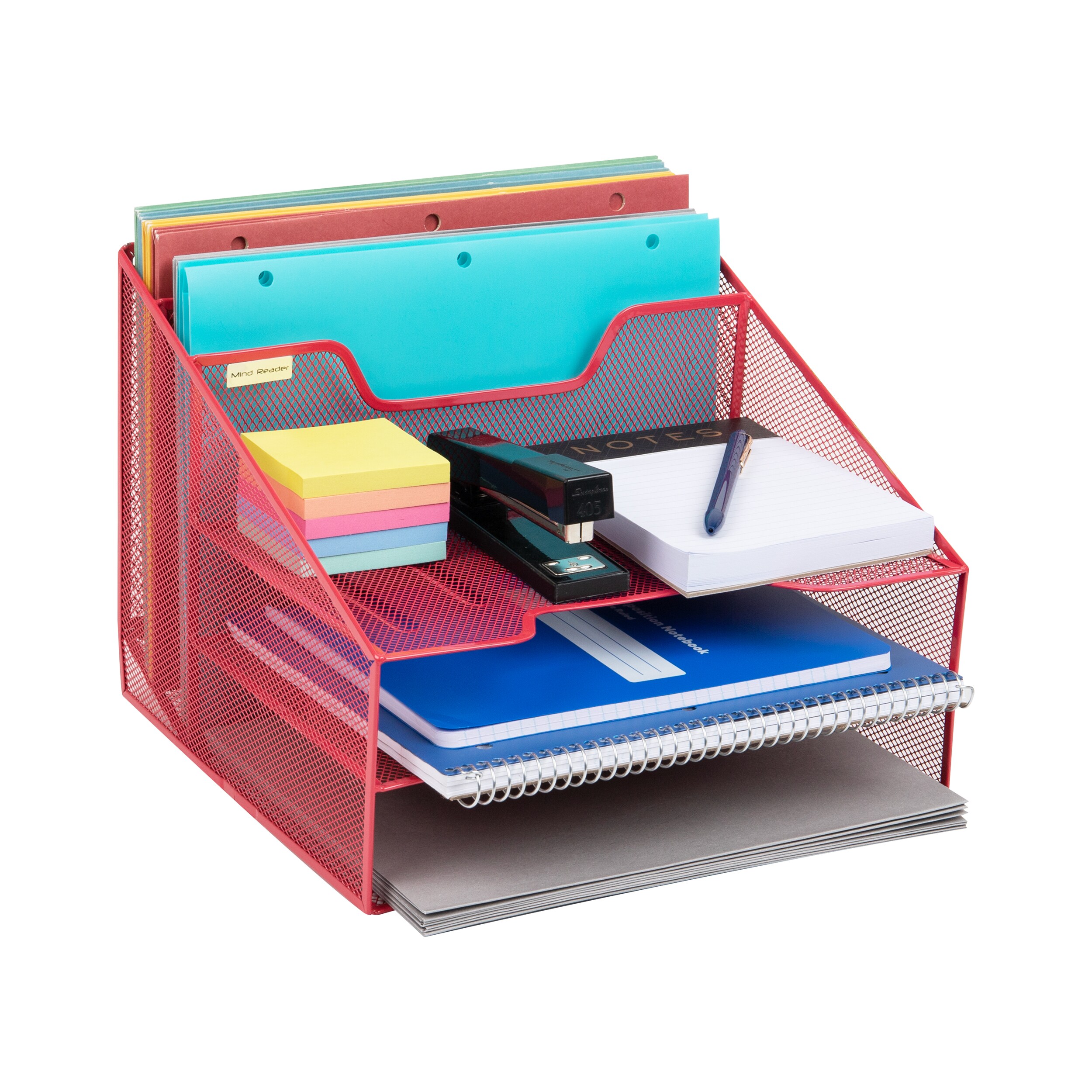 Mind Reader MESHBOX5-RED 5-Compartment Red Metal Letter Tray