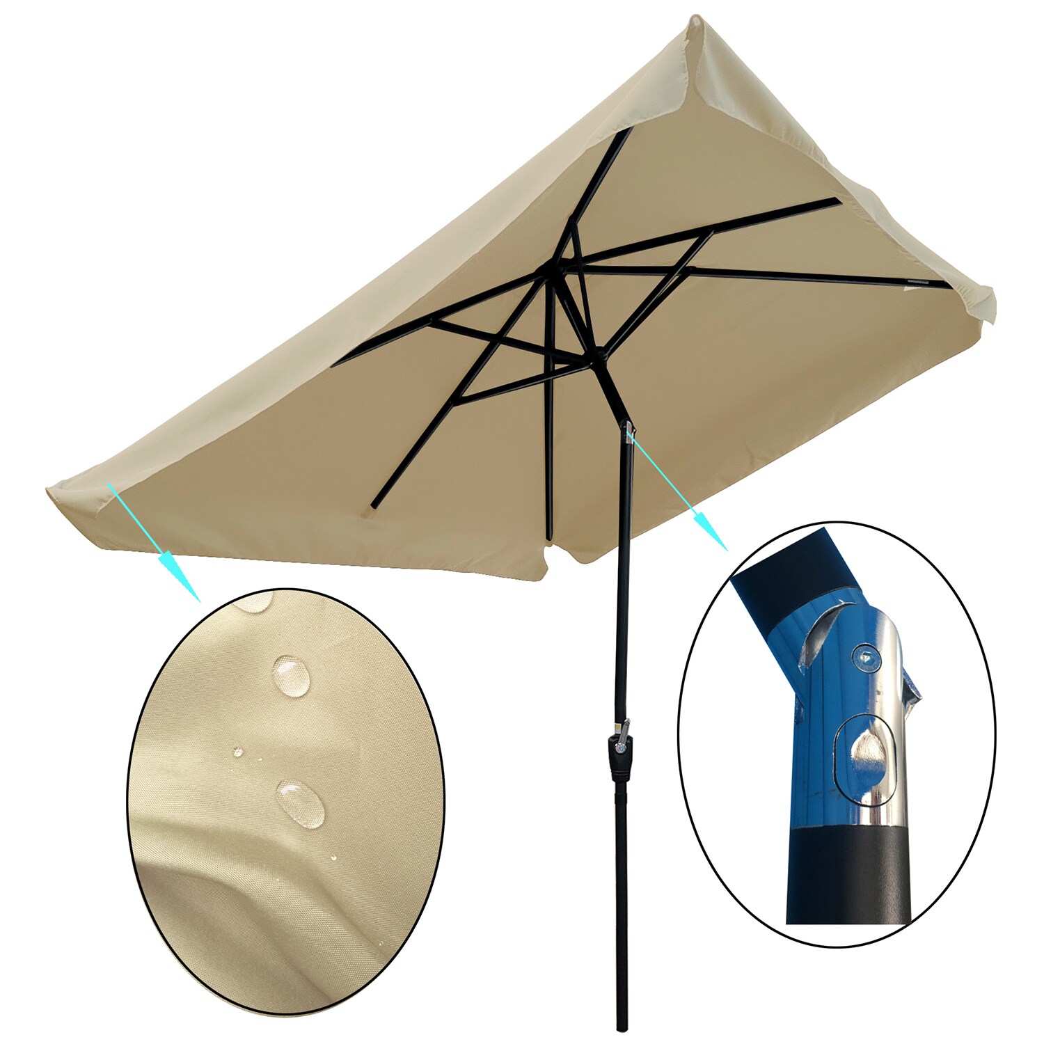 Bybafun 10x6 ft Rectangular Market Umbrella - Tan Polyester Canopy ...