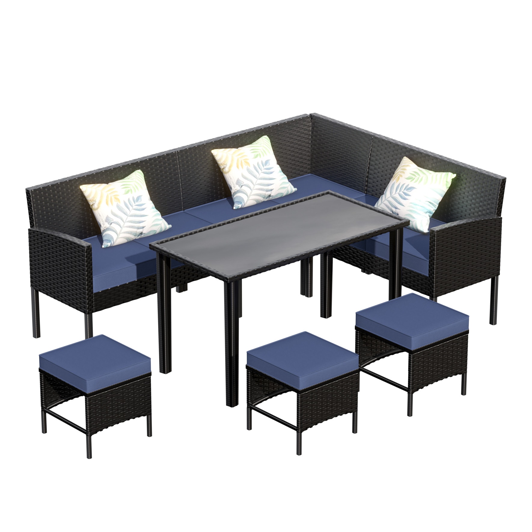 CESICIA SZ-LS-F1 Patio Chairs Set of 3 Blue Steel Frame Stationary Dining Chair with Blue Cushioned Seat