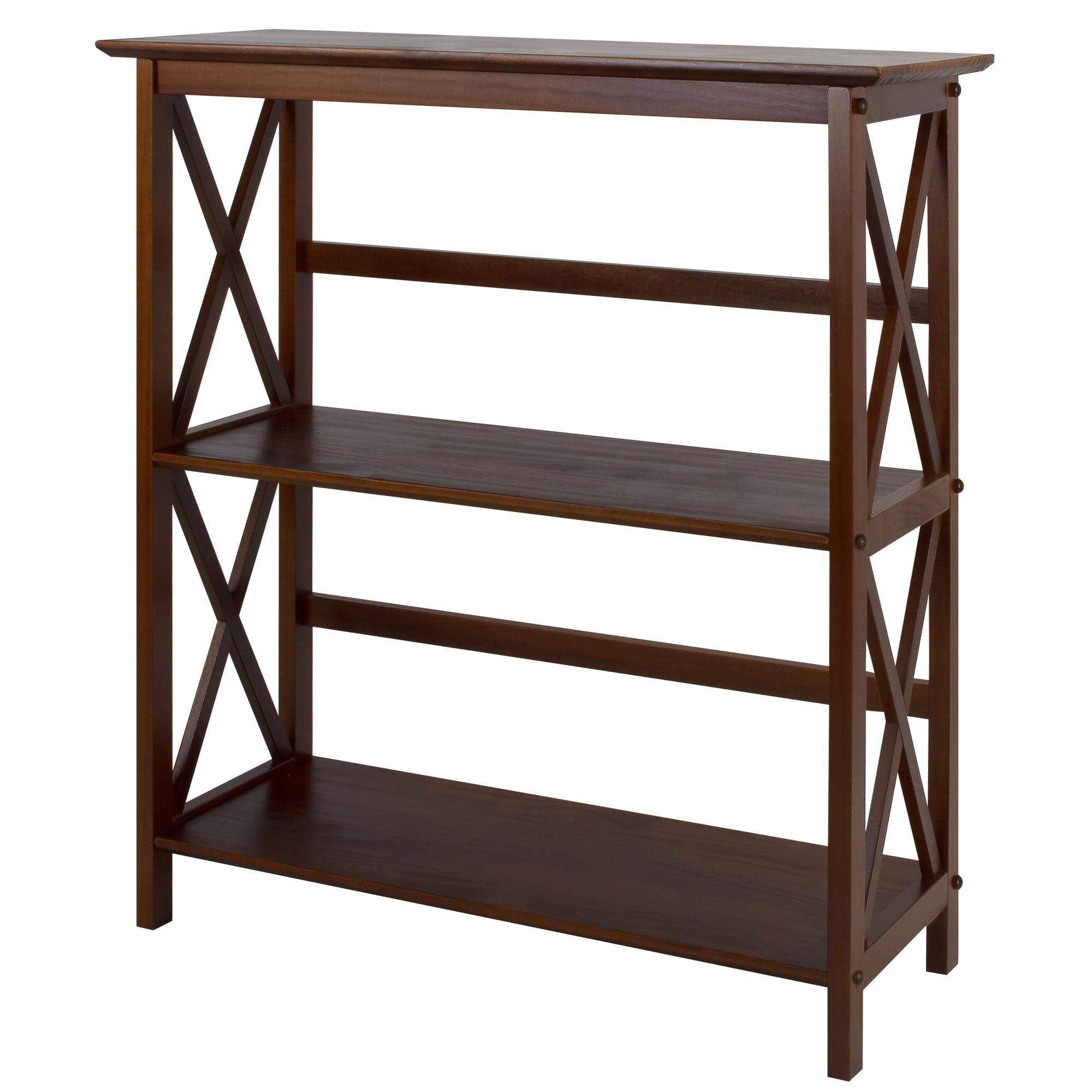 Contemporary Walnut Wood Bookcase with X-Design Doors