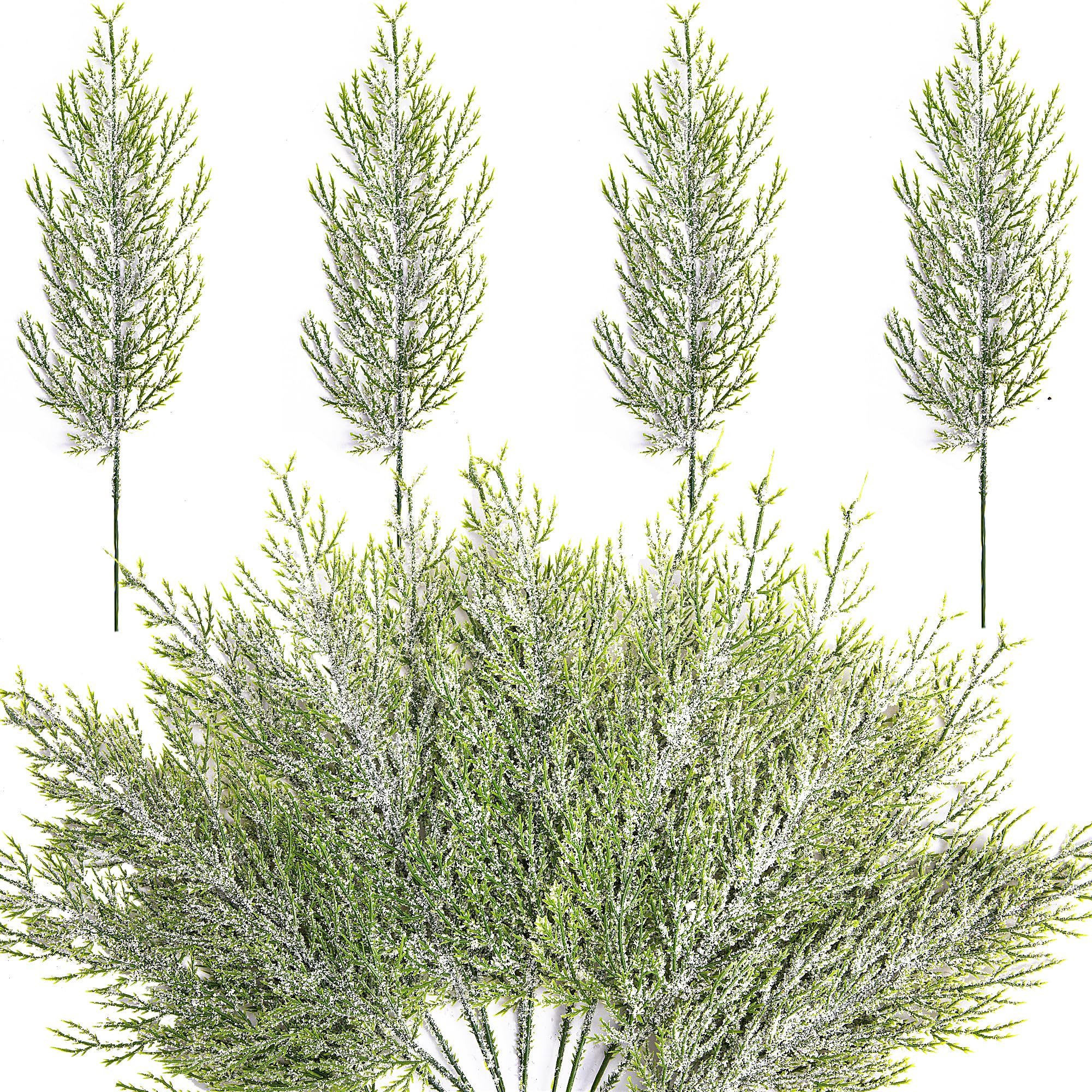 Aoibox  13 5 in Silver Glitter Artificial Pine Branches Faux Foliage Stems Picks for Christmas Decor 50 Pack