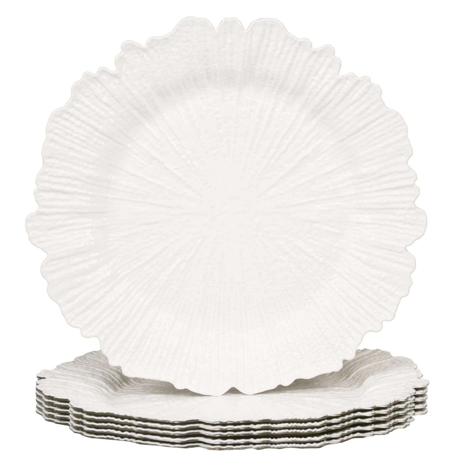 Aoibox  Plastic Reef White Charger Plates 13 in Diameter Set of 6 for Wedding and Festive Tables