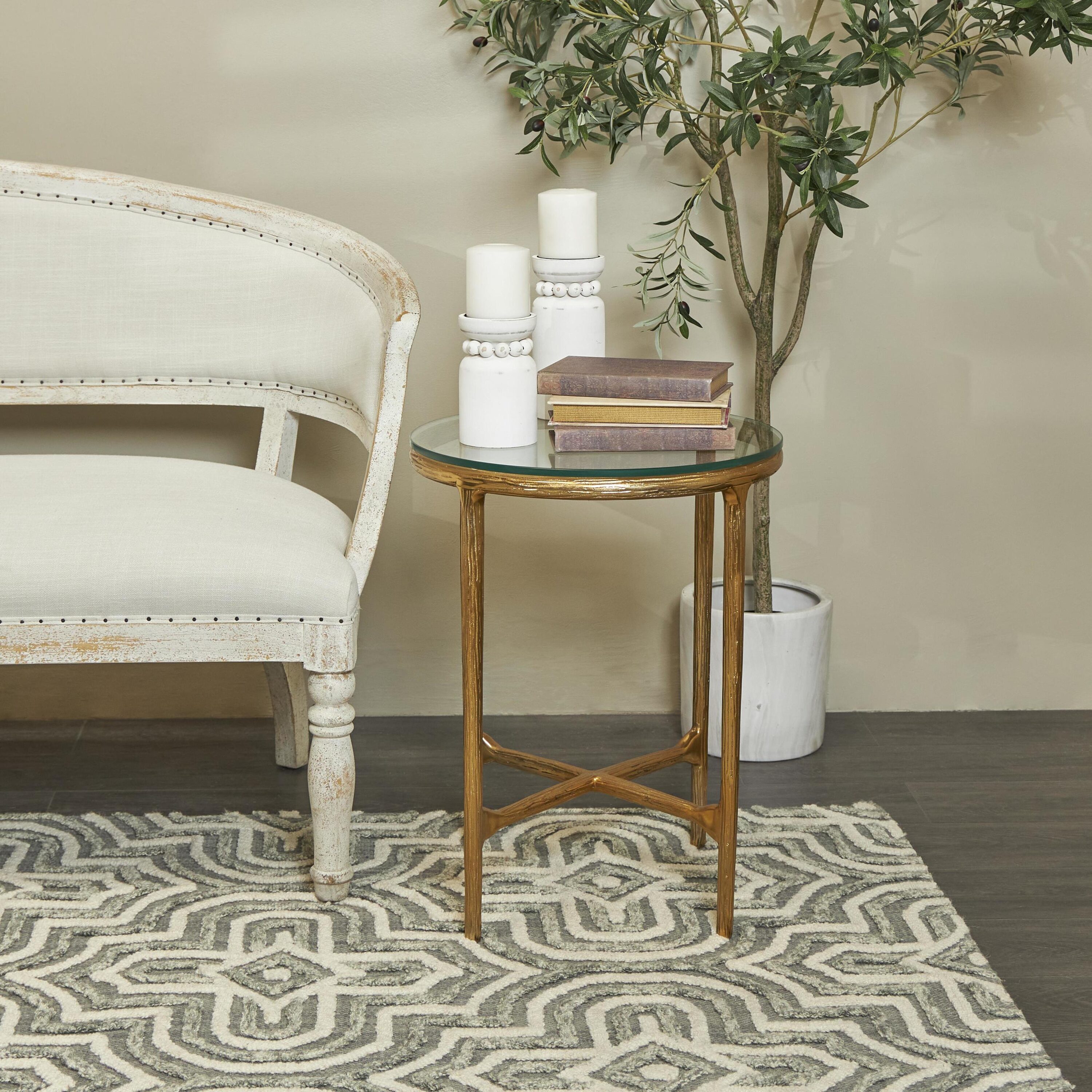 Grayson Lane 822260 17.85-Inches W x 23.1-Inches H Gold 23" Glass Round Farmhouse End Table