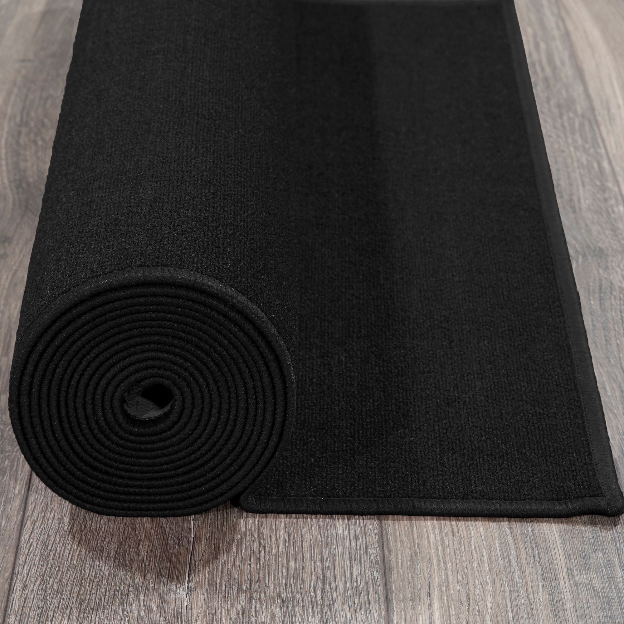 Ottomanson Utility Collection Waterproof Non-Slip Rubberback Solid 3x10 Indoor/Outdoor Runner Rug,2 ft. 7 in. X9 ft. 10 in.,Black