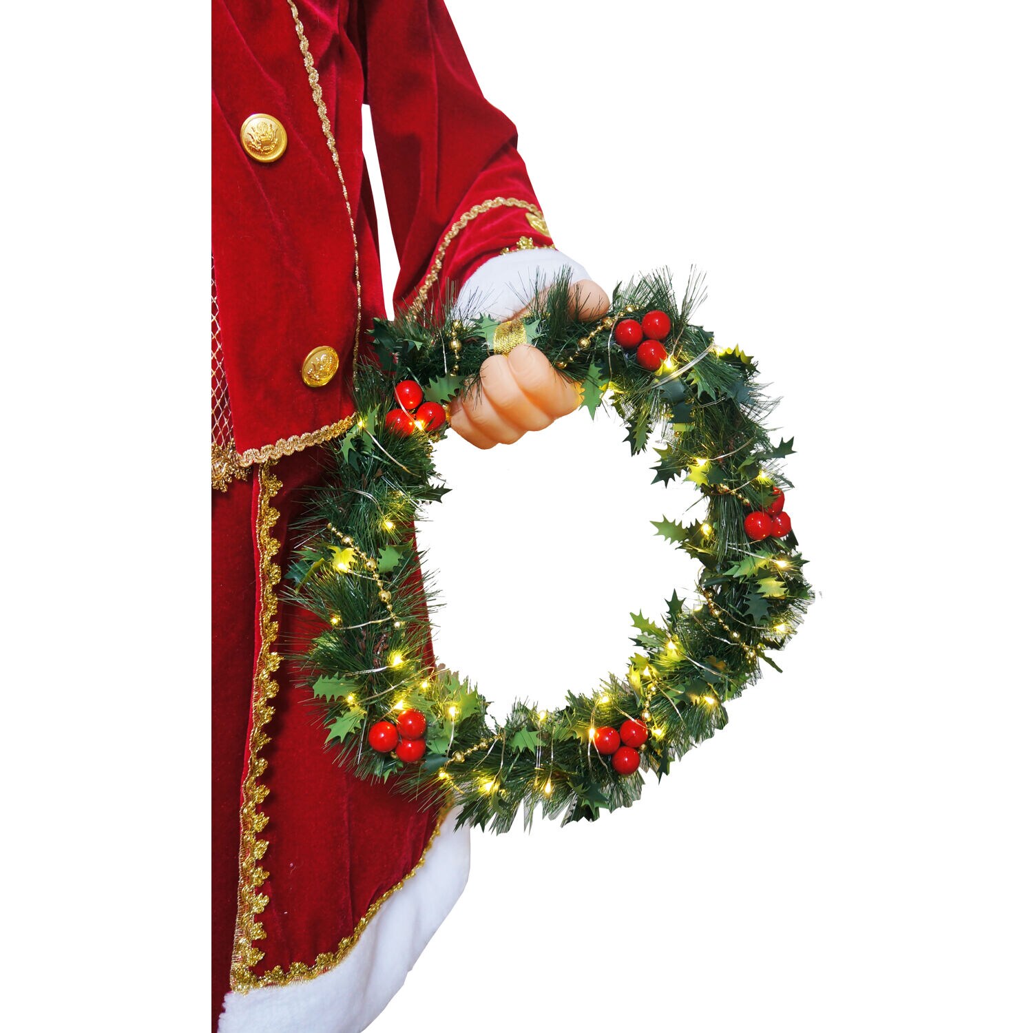 58" Red Velvet Dancing Santa with Bear and Wreath
