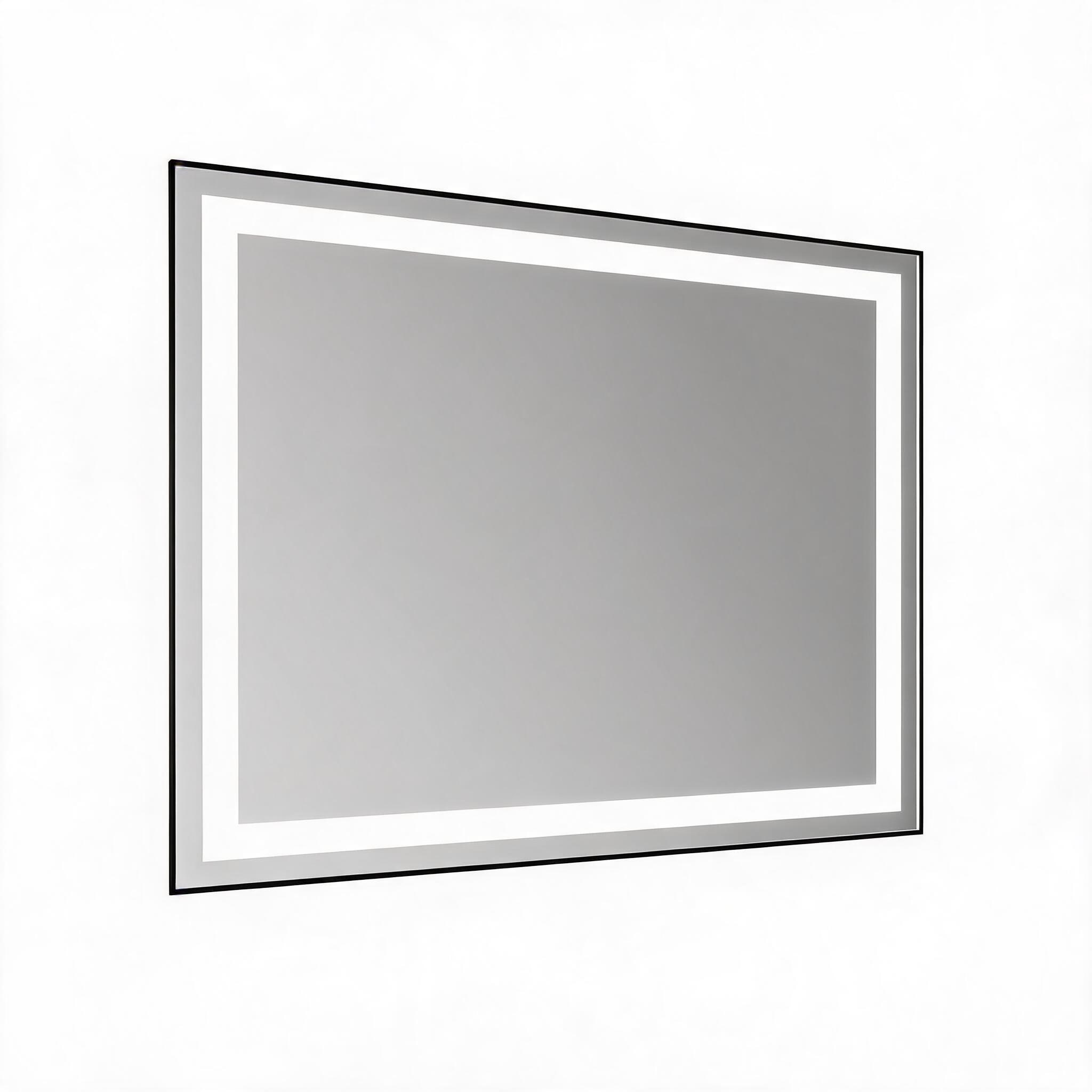 LIVACA 48 inch x 32 inch White Frameless Tempered Glass LED Bathroom Mirror with Dimmable Light and Anti-Fog Function