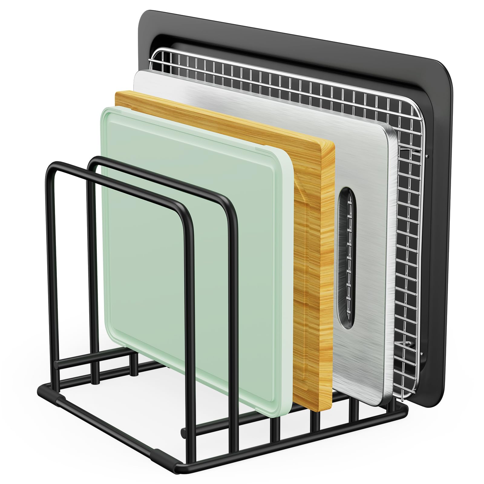 Anqtovp  5 Tier Metal Dish Rack Cutting Board Organizer Space Saving Kitchen Storage for Cabinets Countertops Pantry Rust Resistant Non Slip Base