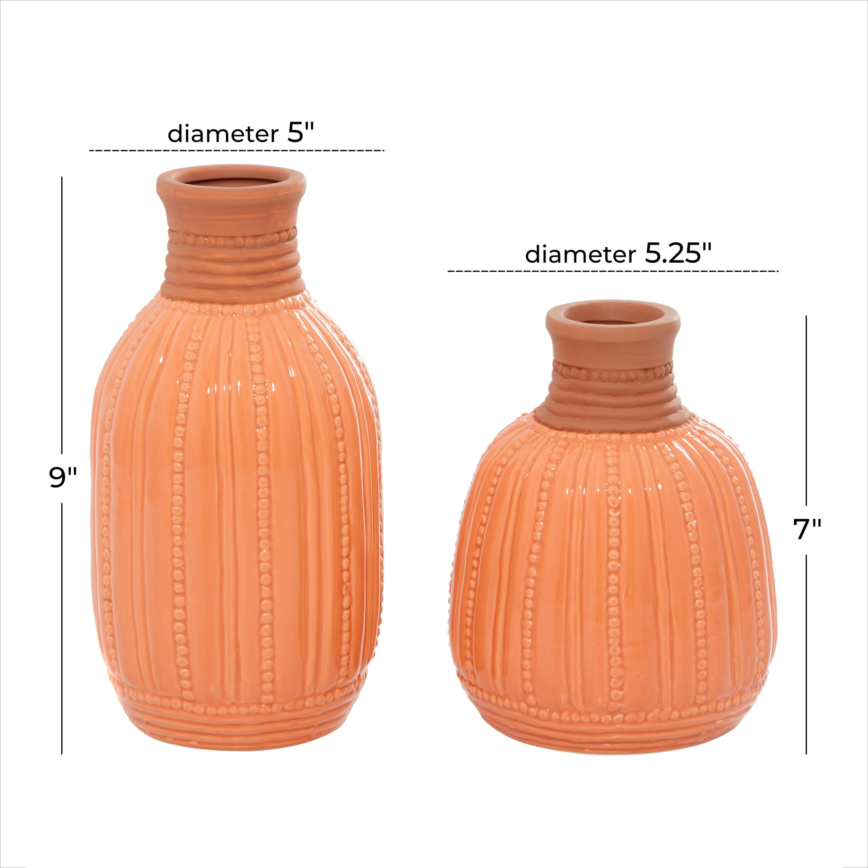 Handmade Orange Ceramic Vase Set with Beaded Details
