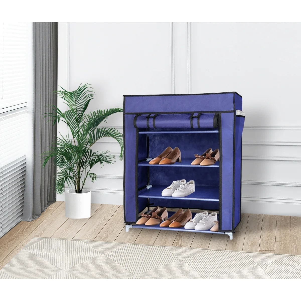 J&V TEXTILES 29-in H 4 Tier 24 Pair Navy Blue PVC Shoe Rack 682-NB at ...