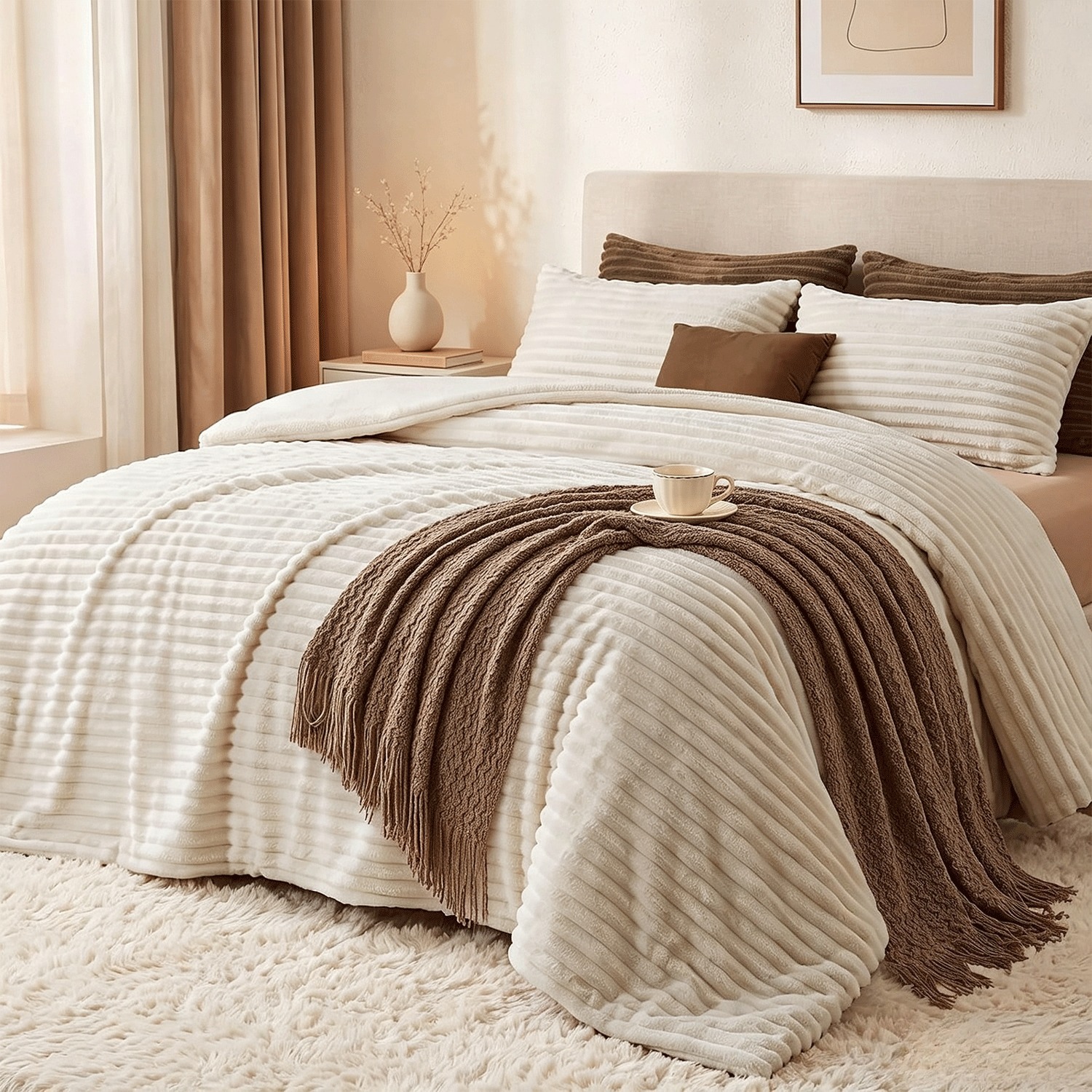 Sggvecsy Fluffy Queen Comforter Set 3Piece Plush Fleece Soft Warm Luxury All Season Bedding with 2 Pillowcases