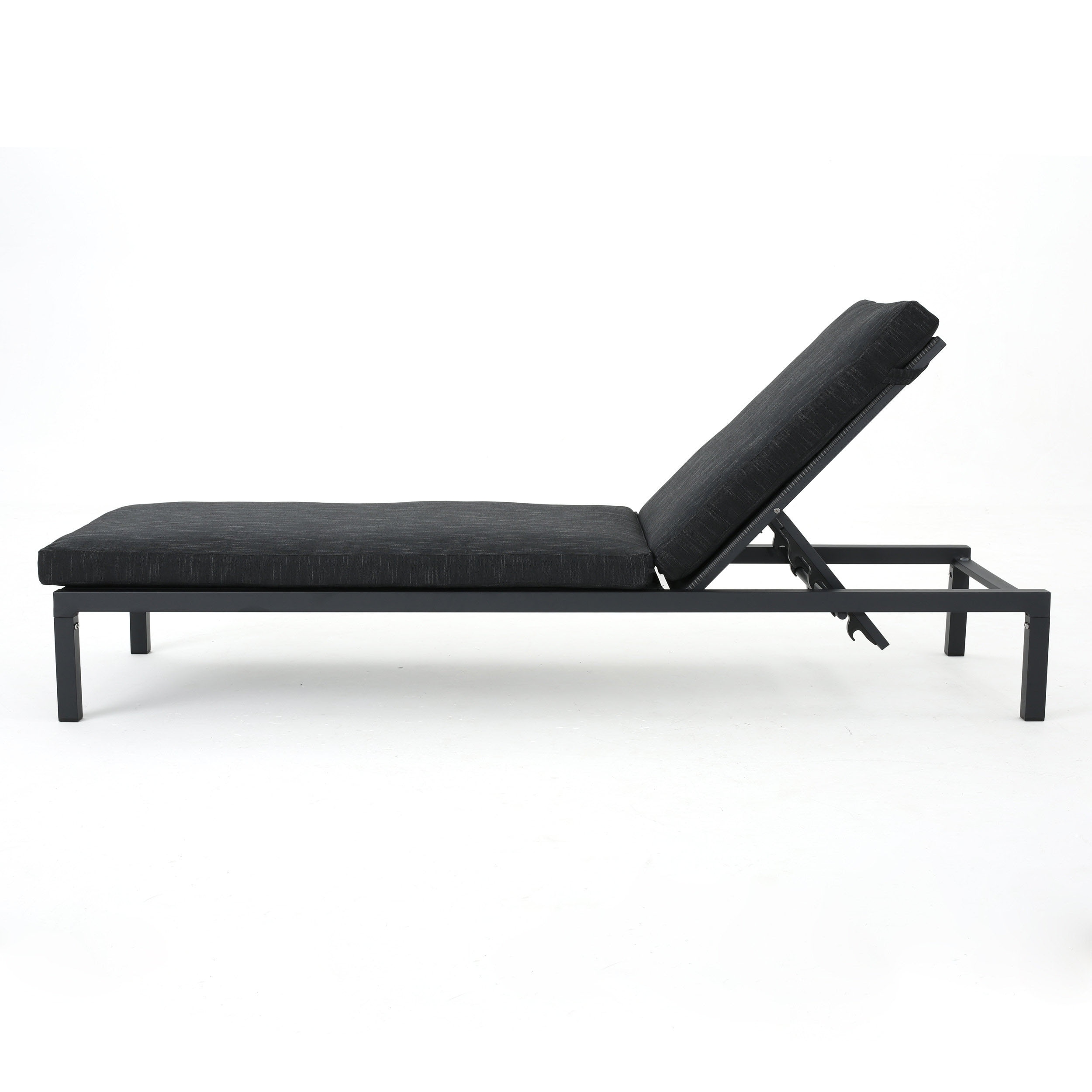 Dark Gray and Black Aluminum Chaise Lounge with Cushions