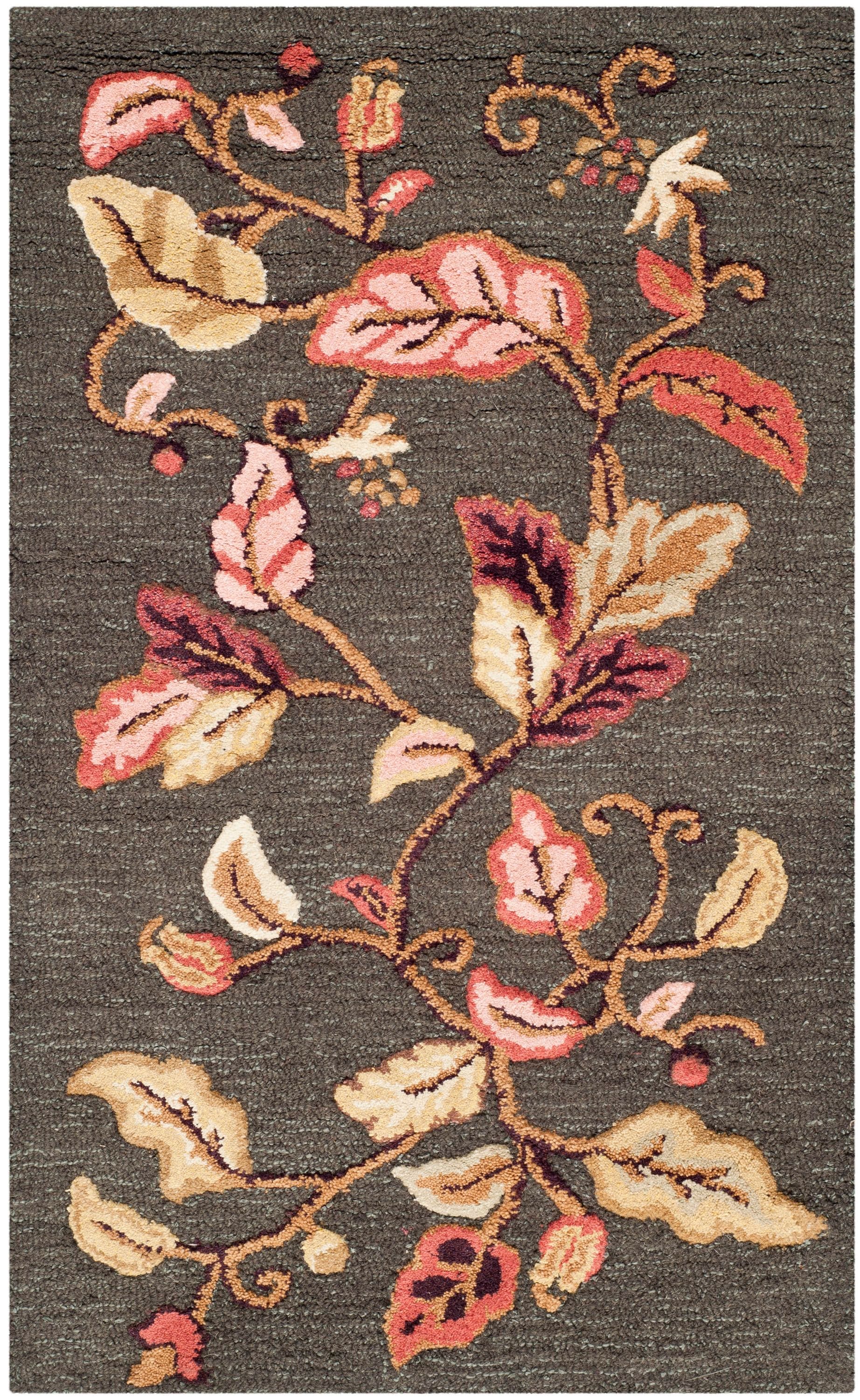 Autumnal Elegance Black Wool-Viscose 30" Hand-Tufted Accent Rug