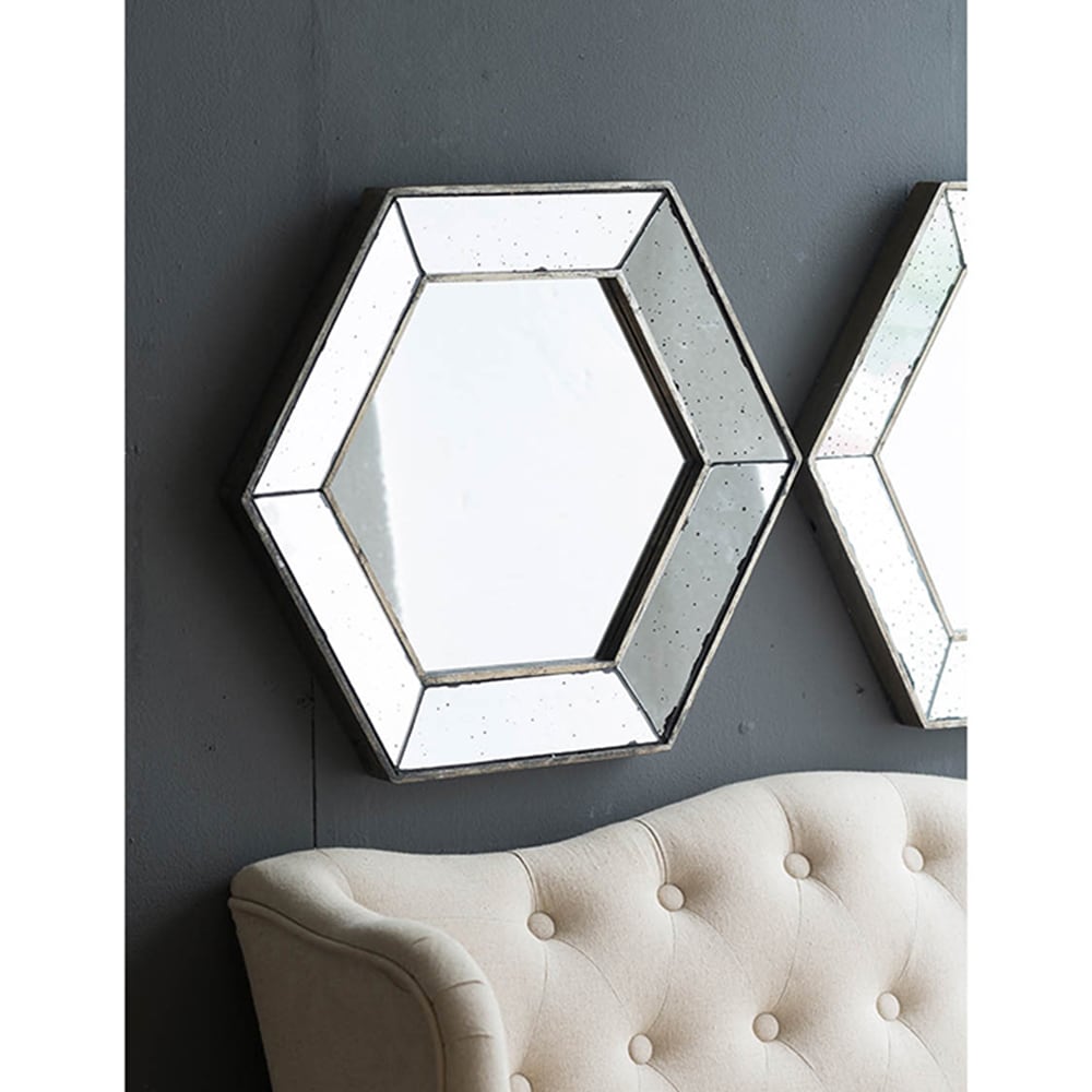 Blisstyle PREMIUM 21-in x 18-in Polished Hexagon Bathroom Vanity Mirror ( Silver )