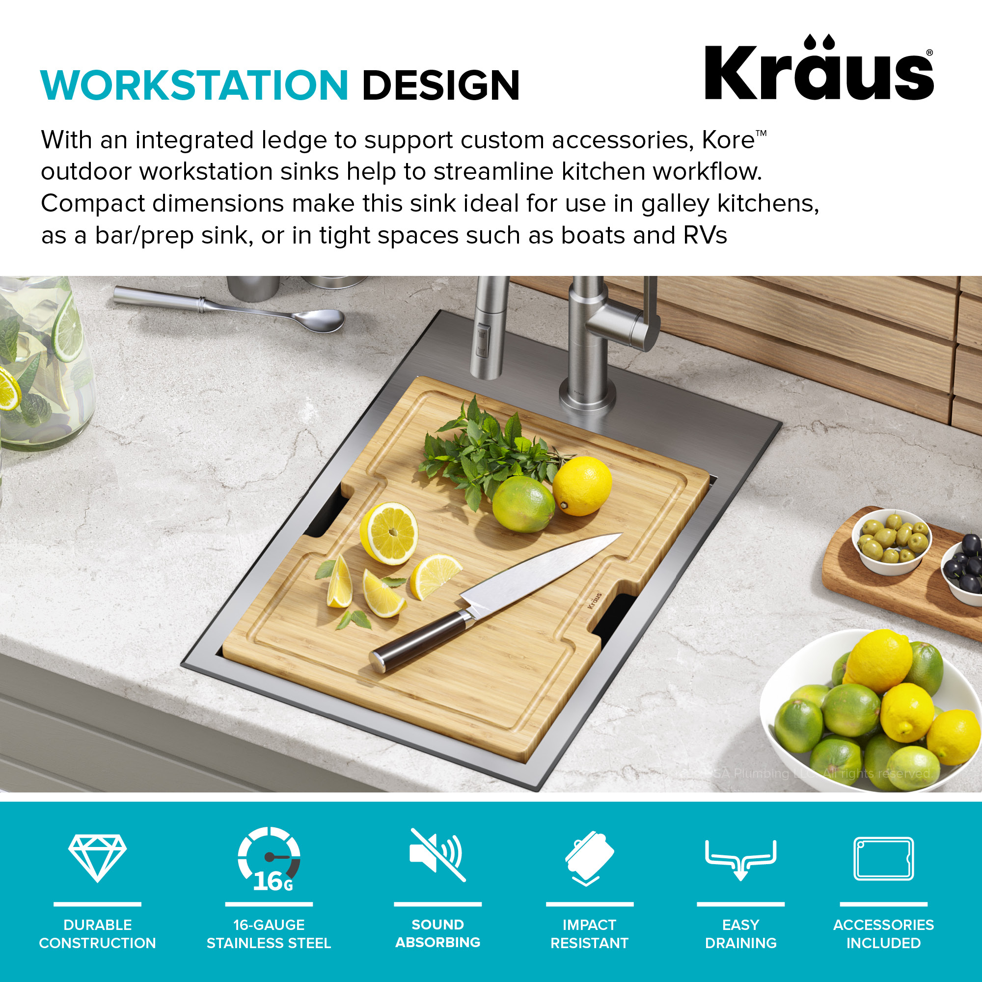 Kraus Kore 4-Piece 15-in W x 9.38-in D x 22-in H Outdoor Kitchen Sink ...