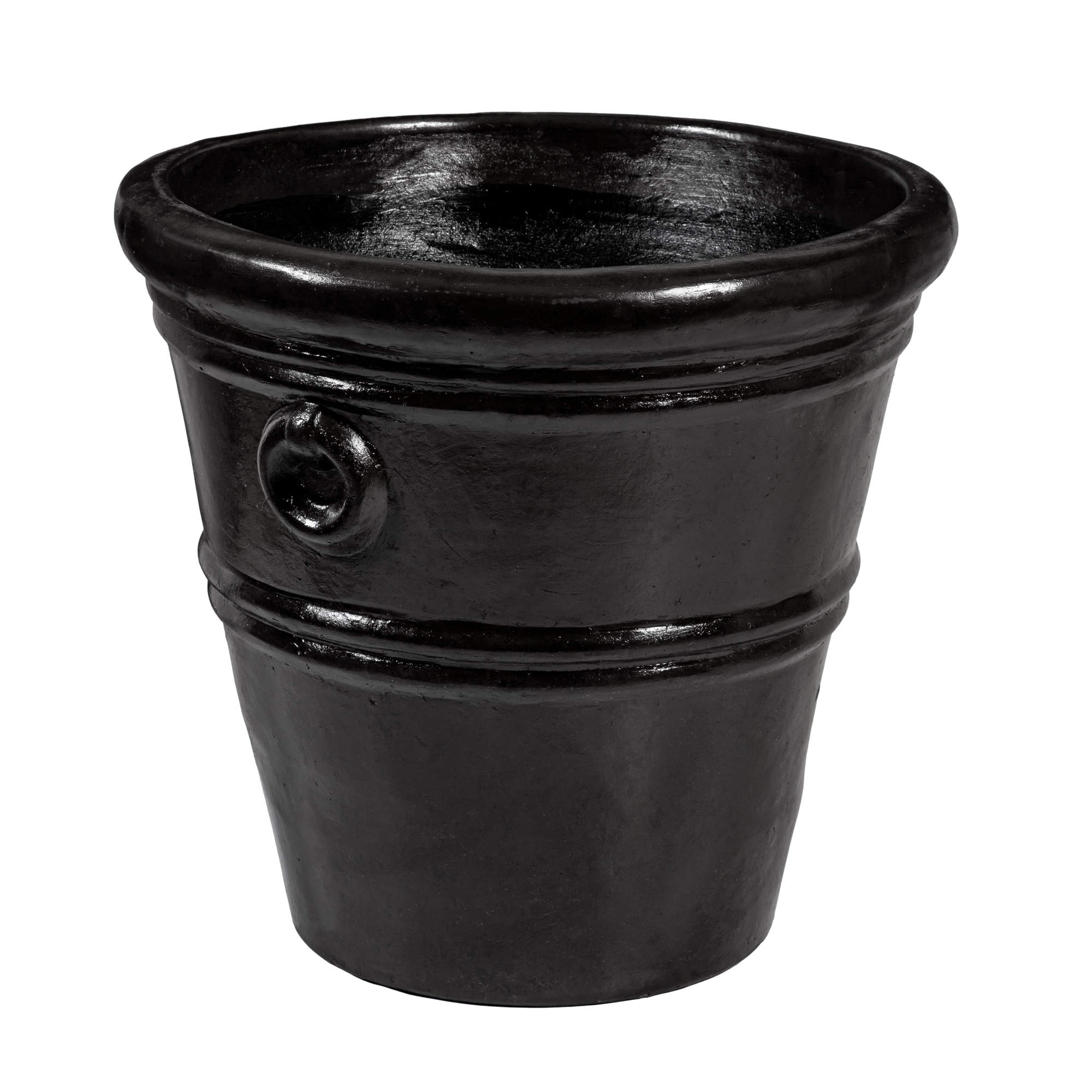 Style Selections ZLW84G2498 Urn 30.0-in W Small Black Clay Indoor/Outdoor Planter with Drainage Holes