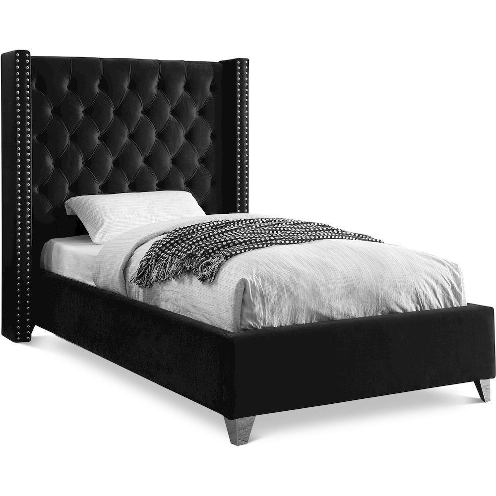 Meridian - Aiden Black Velvet Twin Bed