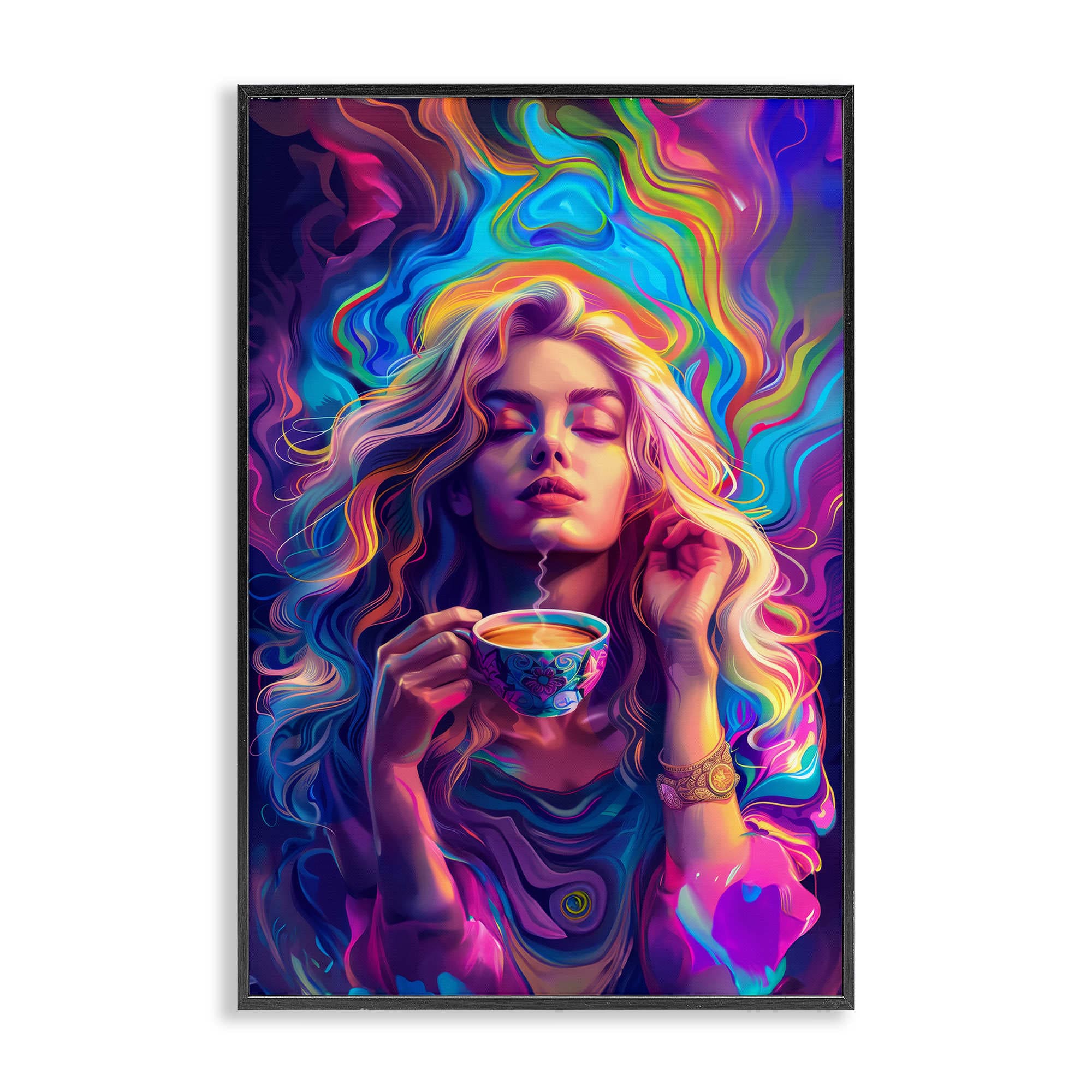 Stupell Industries BT-304-FR-12X18 Spiritual Woman Sipping Tea Black Framed Giclee Art By Spirit of the Rainbow 12 x 18
