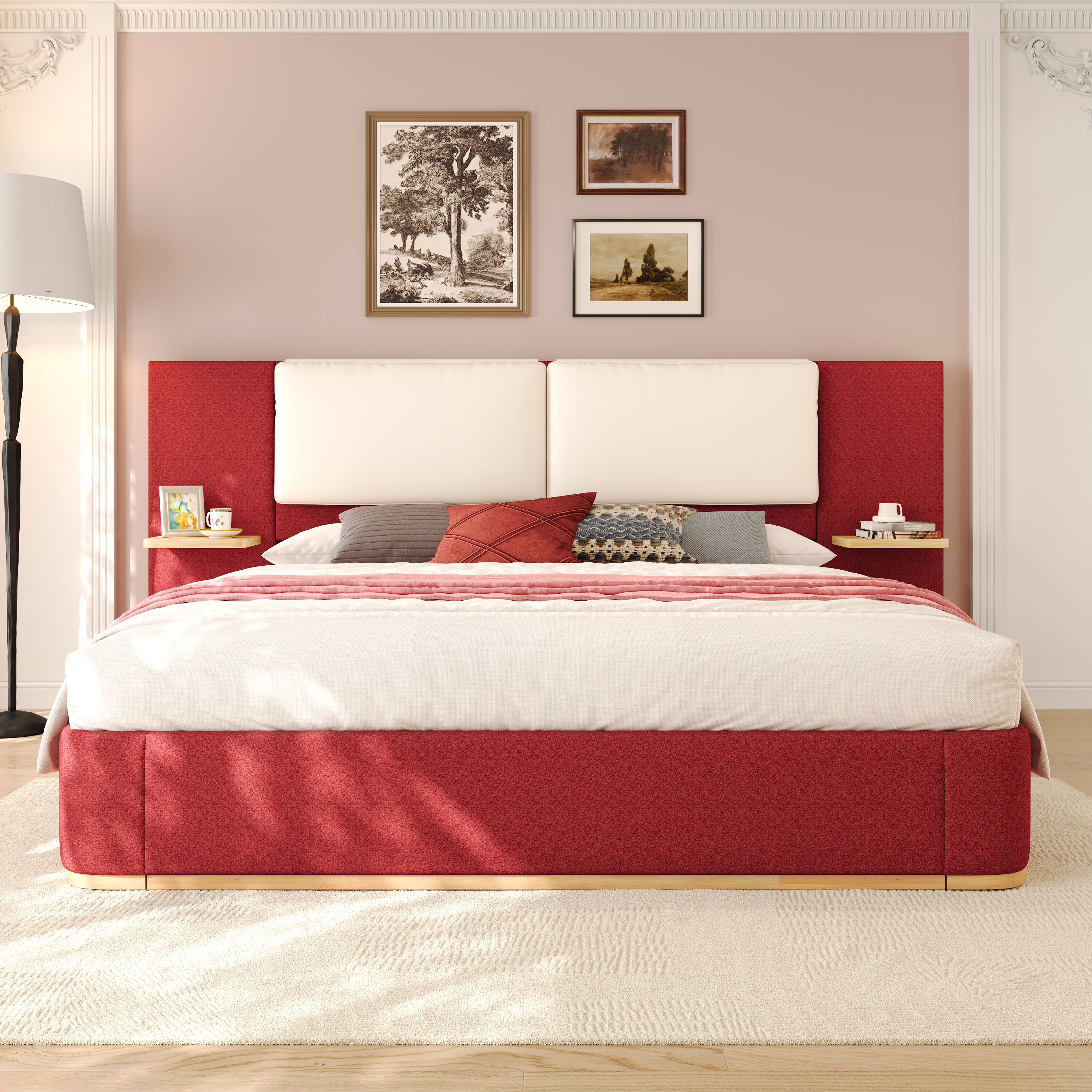 Christopher Knight Home 336934 Malinta Modern Fabric Anti-Collision Panel Platform Bed Queen Red