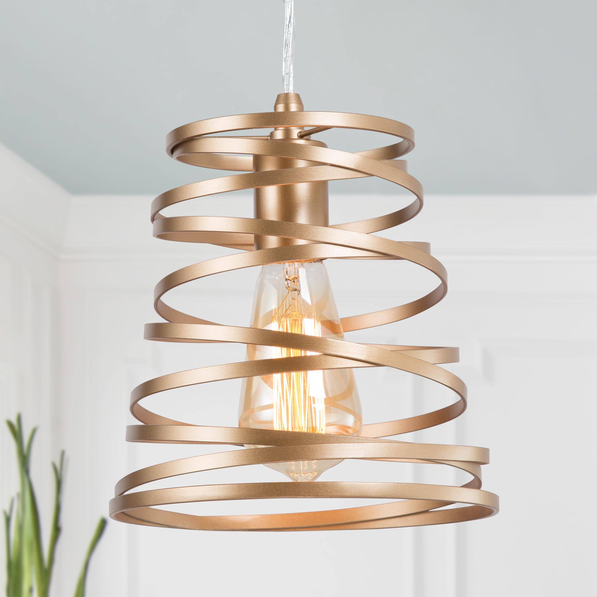 LNC E6BBUULWS3901L7 Etherial 1 -Light Matte Gold Modern/contemporary Cylinder Mini Hanging Kitchen island light