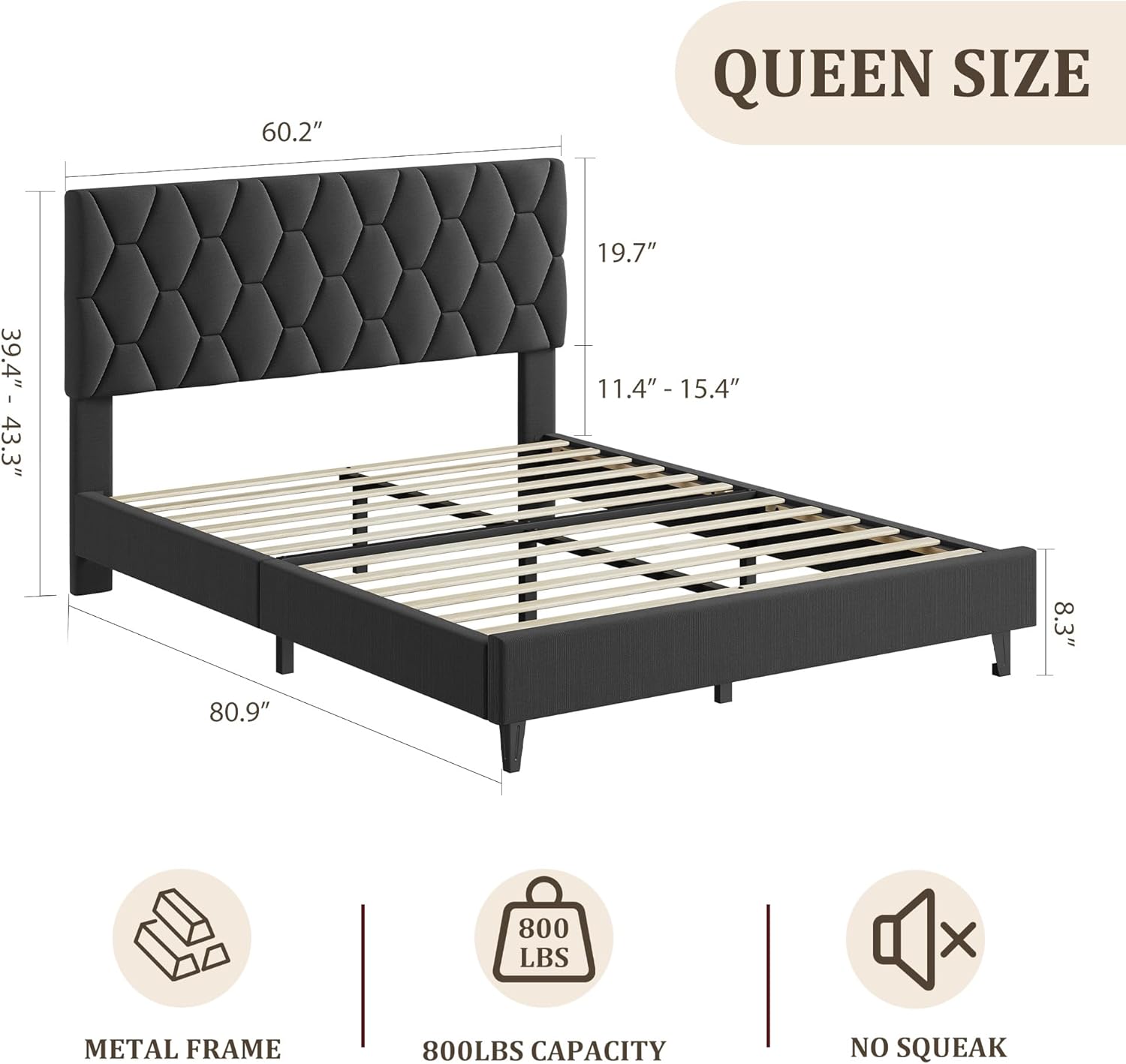 Garvee Platform Bed Frame with Adjustable Upholstered Headboard Modern ...
