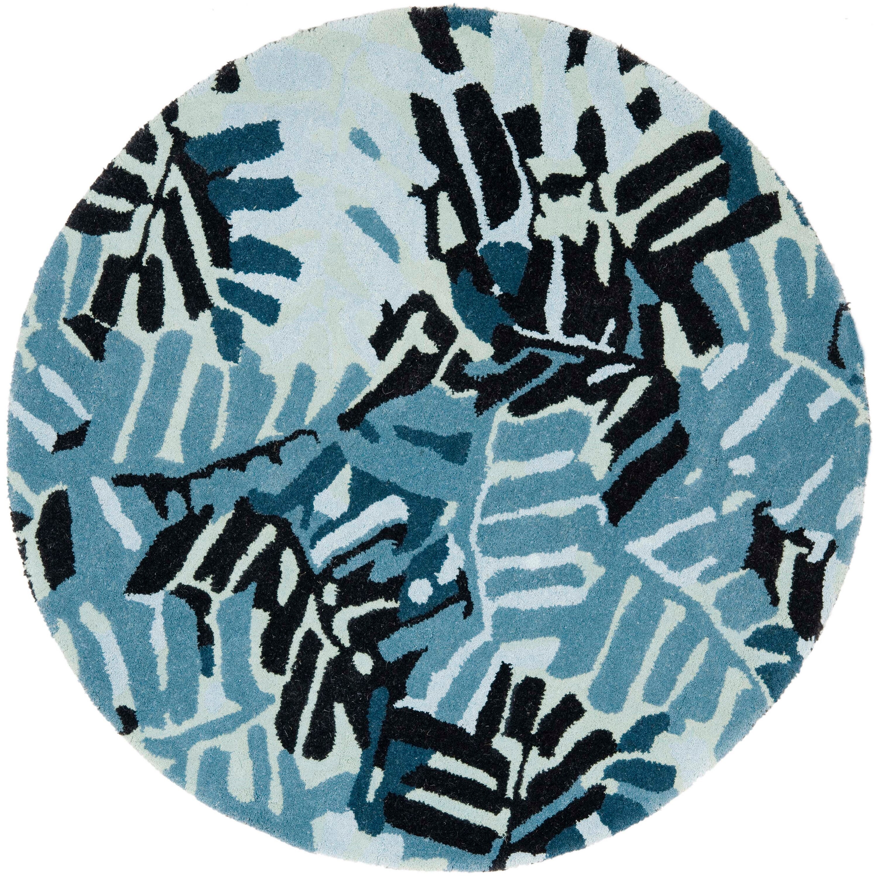 Martha Stewart MSR4548B-8R Palm Leaf 8 x 8 (ft) Tufted Wool Wrought/Iron Round Indoor Floral/Botanical Farmhouse/Cottage Area rug