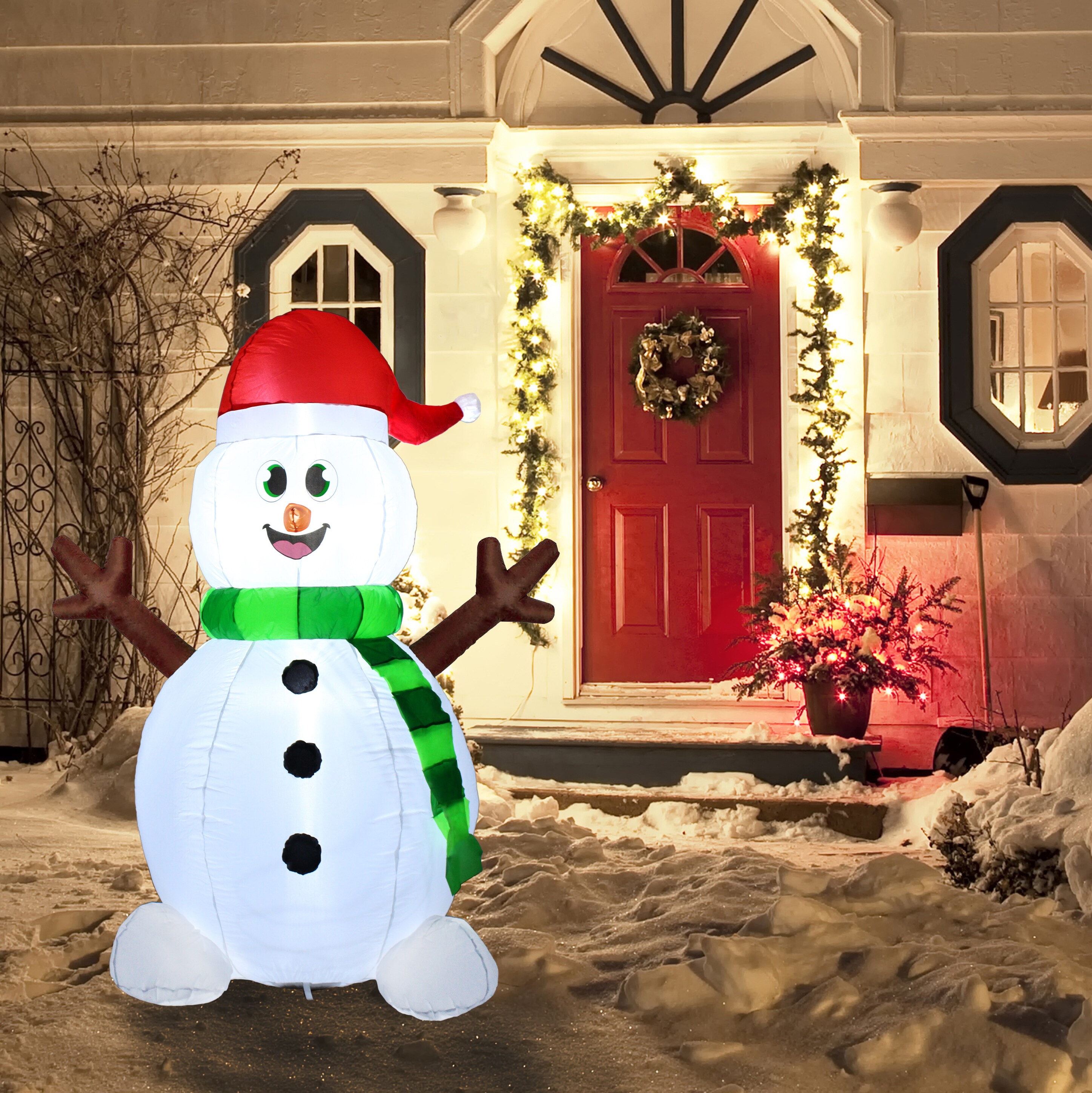 Joiedomi 5-ft Lighted Snowman Christmas Inflatable At Lowes.com