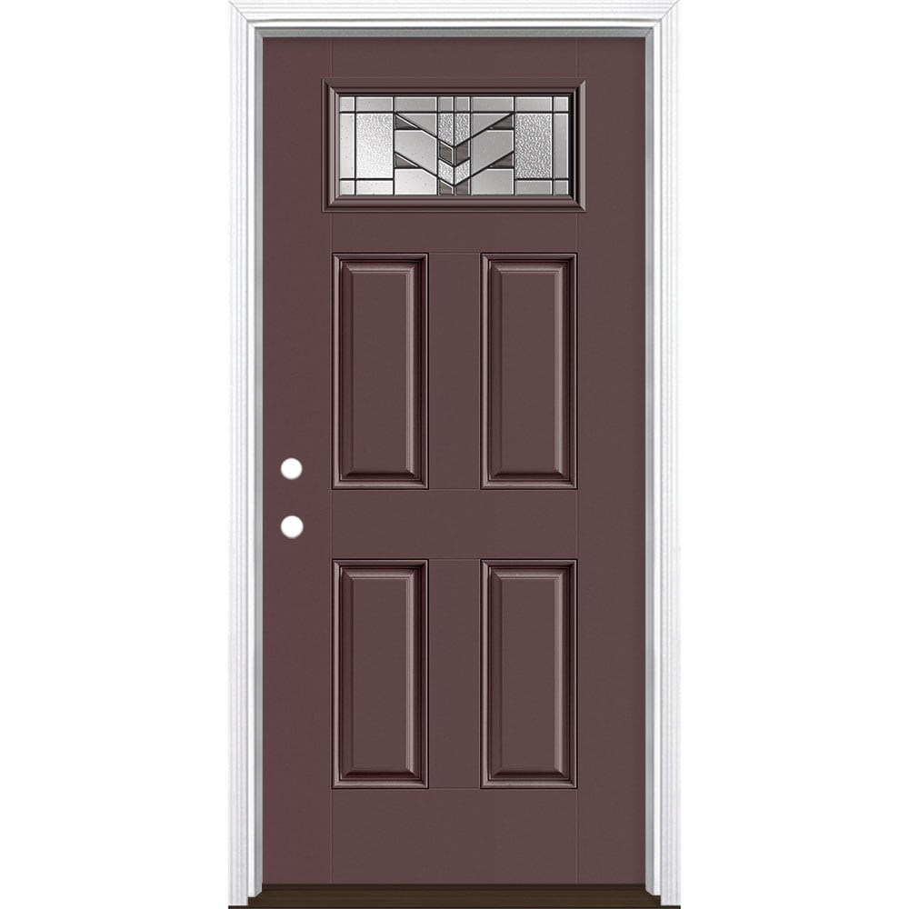 Masonite 3420484 Frontier 36-in x 80-in x 4-9/16-in Fiberglass 1/4 lite Right-hand inswing Currant Painted Prehung Front Door with Brickmould Insulating core