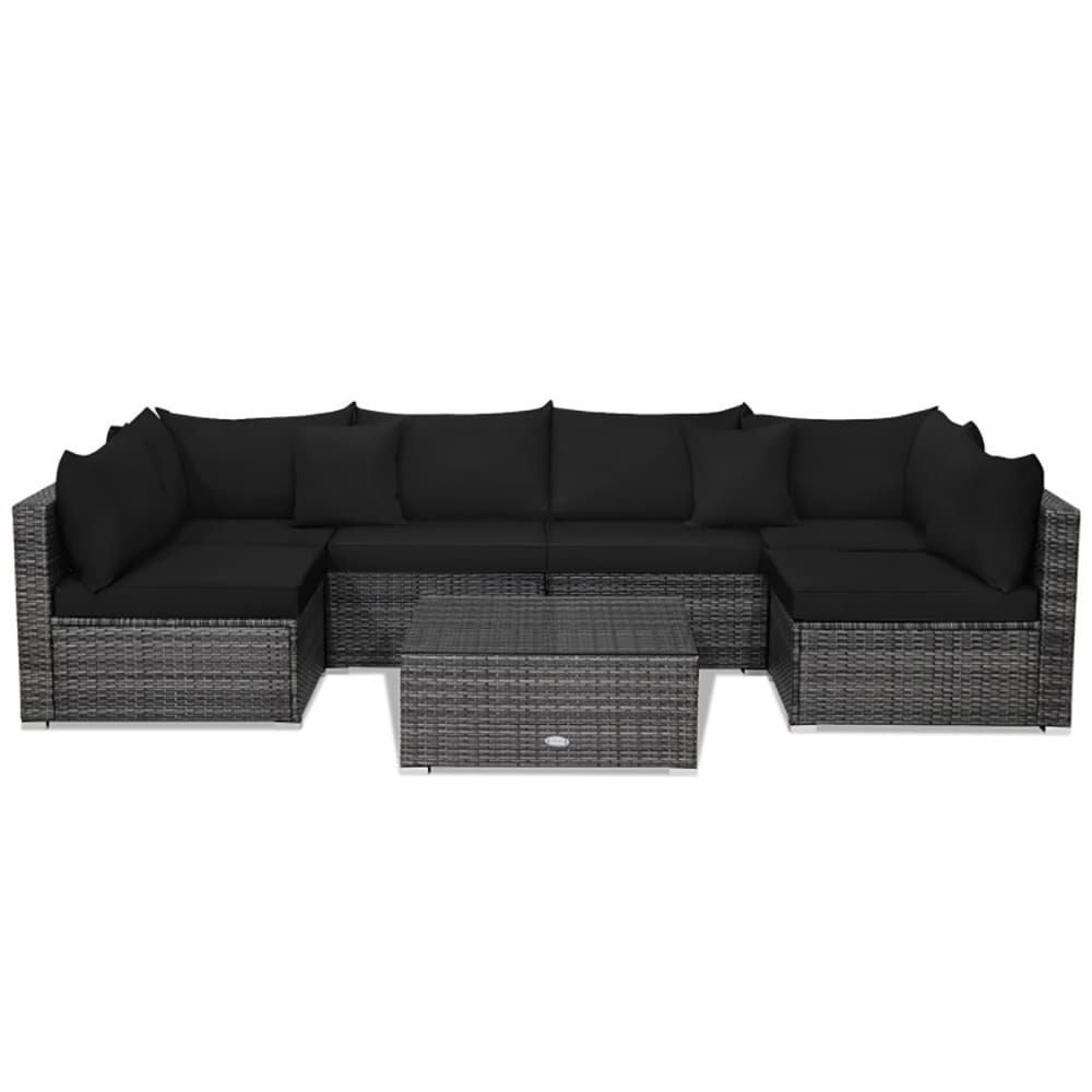 CASAINC WF-SM-KF-SF325M 7 -Piece Rattan Patio Conversation Set with Black Cushions