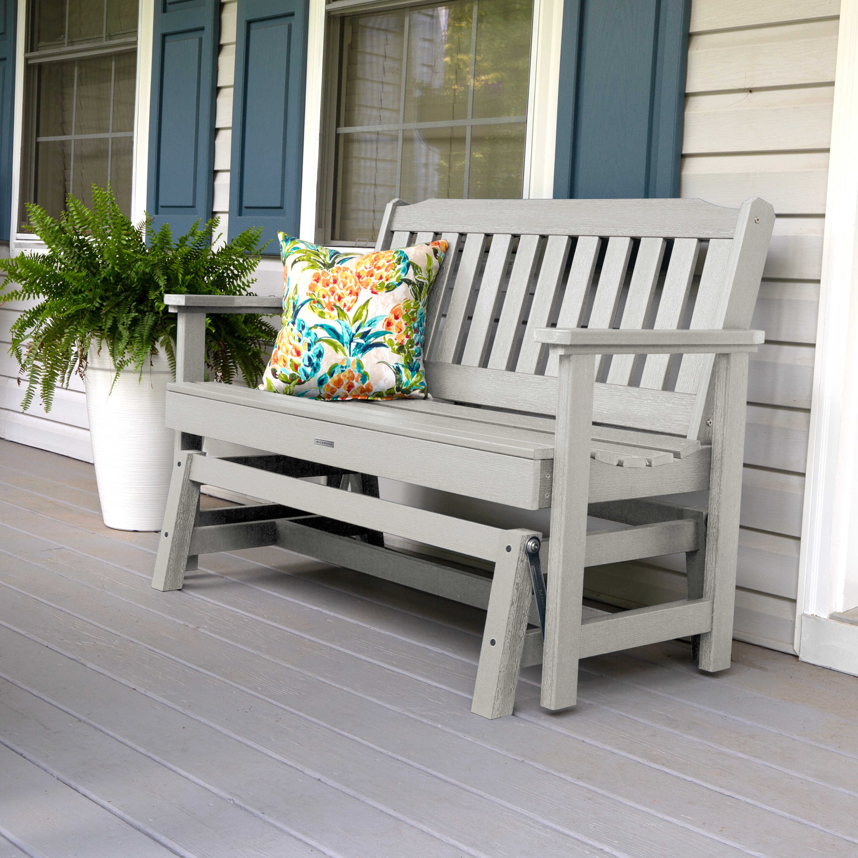 highwood AD-GLBENLH2-HGR The Lehigh 50.09-in W x 35.59-in H Harbor Gray Plastic Garden Bench