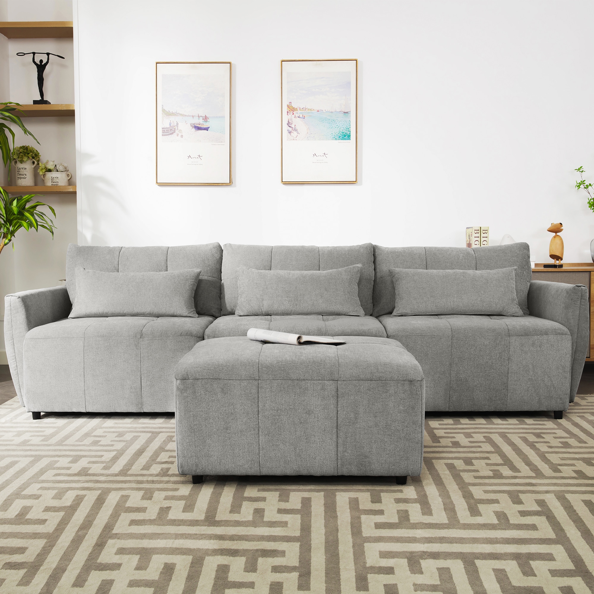 Clihome Sectional Sofa 113.3-in Modern Gray Chenille 3-seater Sofa at ...