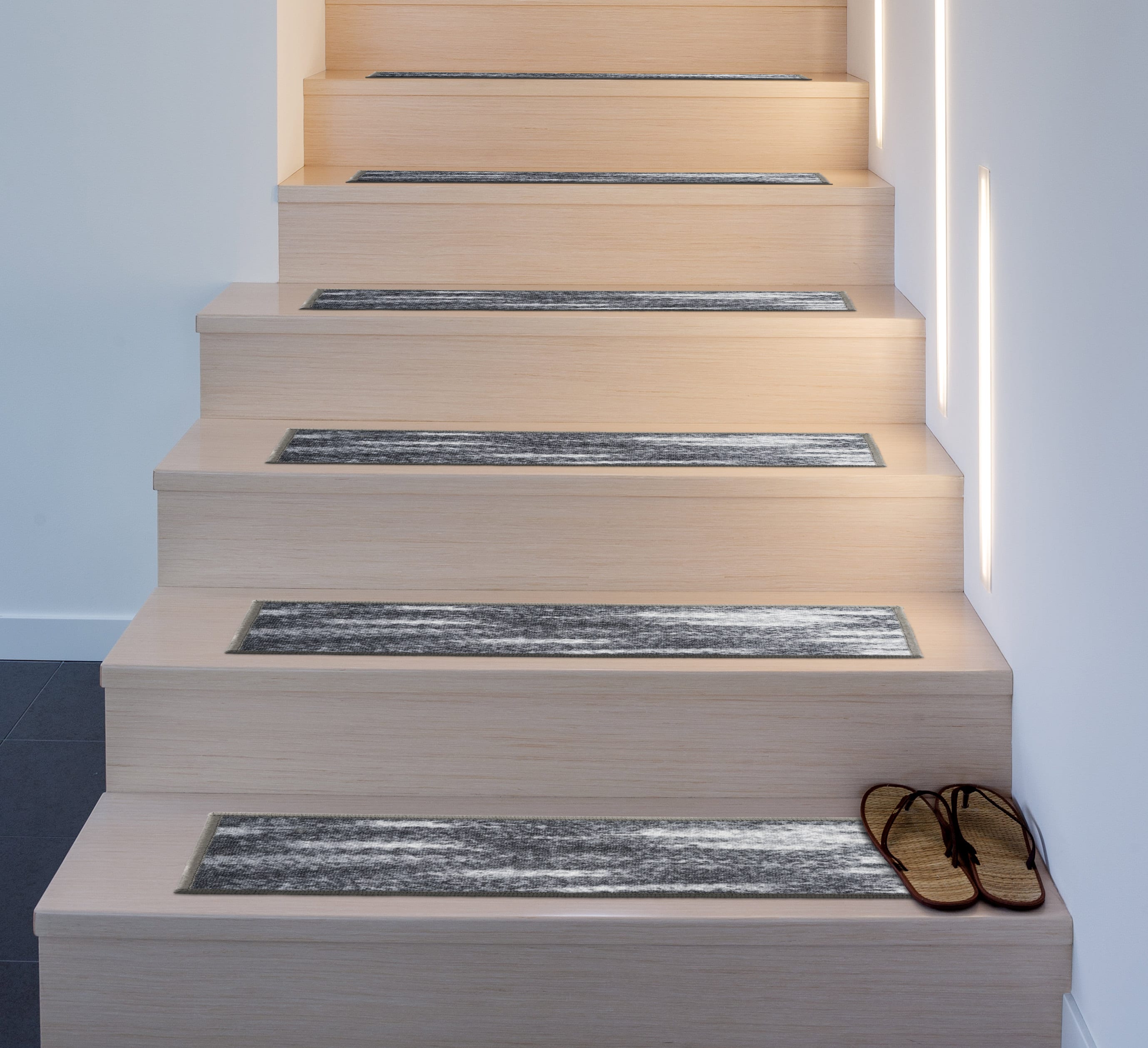 Gray Distressed Abstract Non-Slip Stair Treads Set of 13