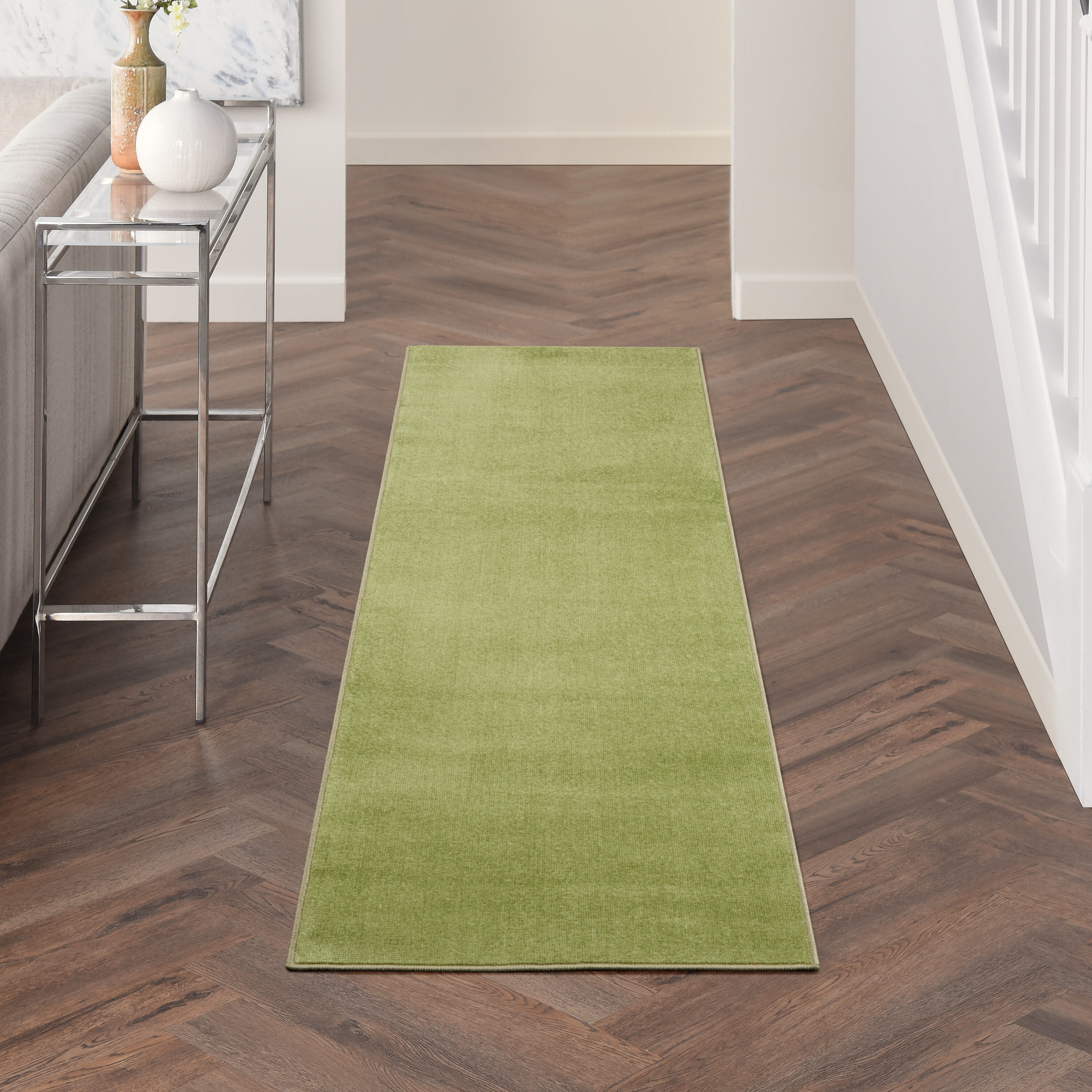 Nourison 099446823595 Essentials 2 x 10 (ft) Loomed Polypropylene Green Rectangular Indoor/Outdoor Solid Runner rug