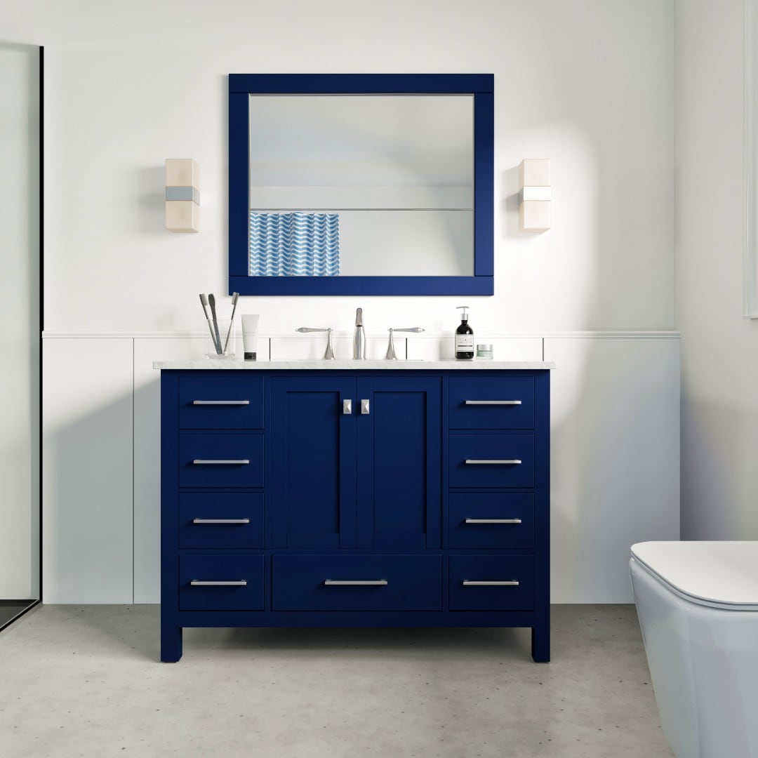 Eviva EVVN412-42BLU Aberdeen 42-in Blue Undermount Single Sink Bathroom Vanity with White Marble Top