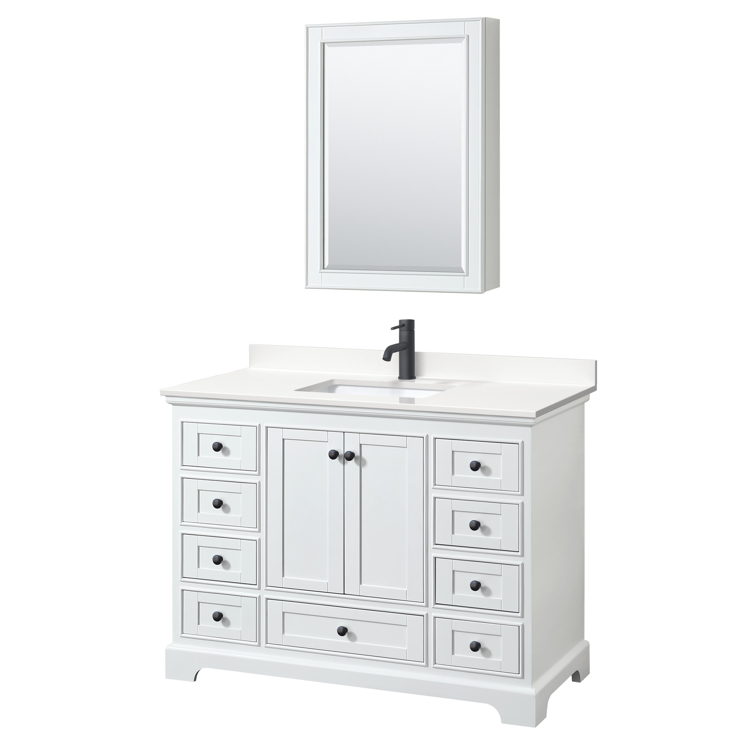 Wyndham Collection WCS202048SWBWQUNSMED Deborah 48-in White Undermount Single Sink Bathroom Vanity with White Quartz Top (Mirror Included)