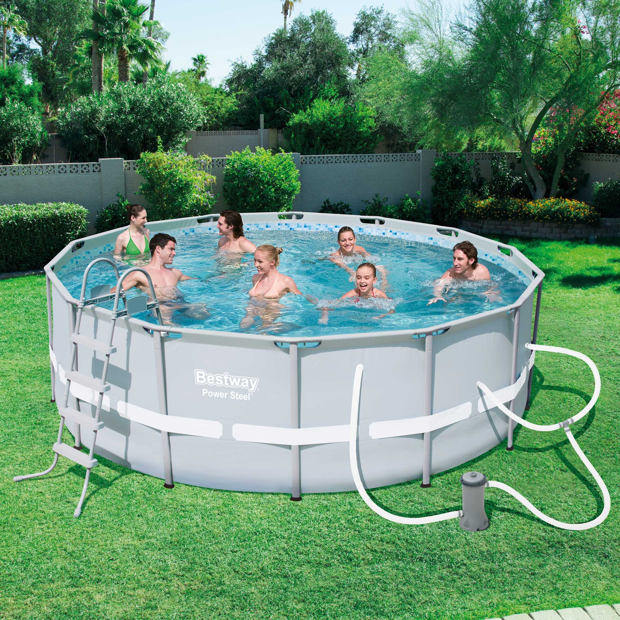 Bestway 14-ft x 14-ft x 48-in Metal Frame Round Above-Ground Pool with ...