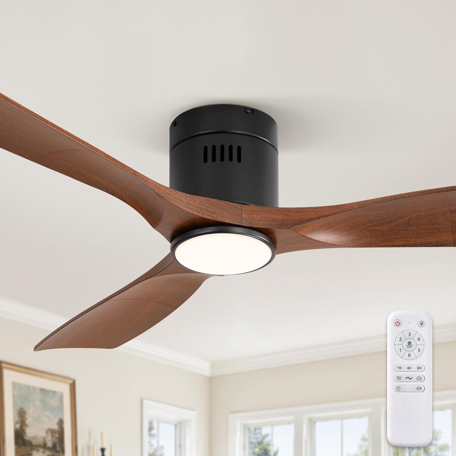 Fanbulous  52 Ceiling Fans with Lights and Remote Control Modern Flush Mount Ceiling Fan with 3 CCT Low Profile Ceiling Fans with 6-Speeds Reversible DC Motor for Patio Living Room Bedroom(Walnut)