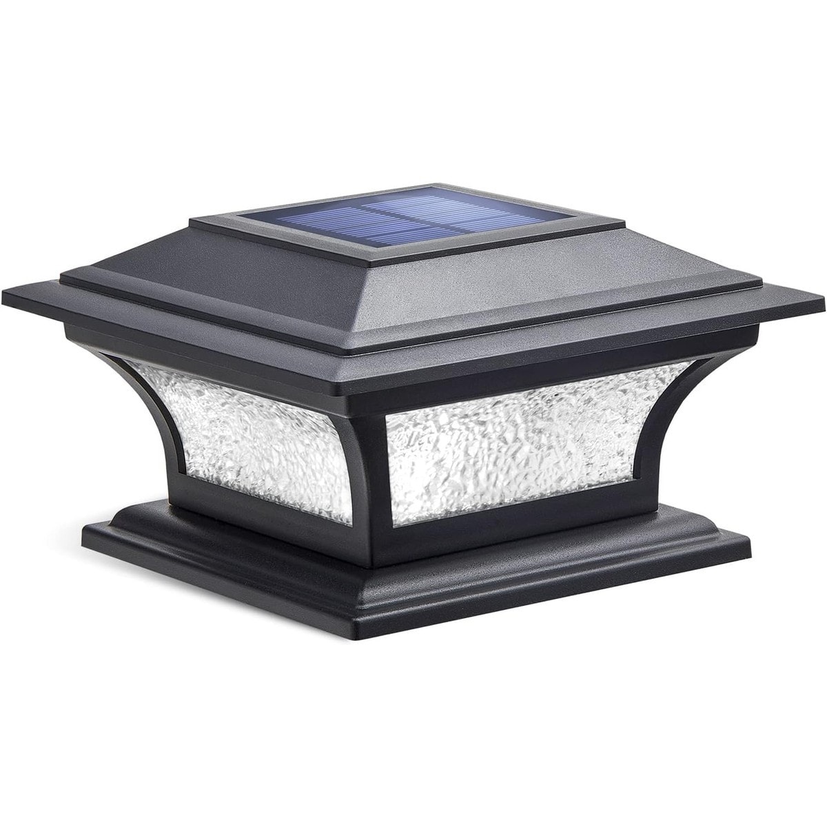 HEKCUIX  Black Solar Post Cap Light with Textured Pebbled Glass for 4x4 5x5 6x6 Wood or Vinyl Posts 2 Color Modes Warm White and Cool White 15 Lumens LED Outdoor Deck Fence Patio Lighting 1 Pack