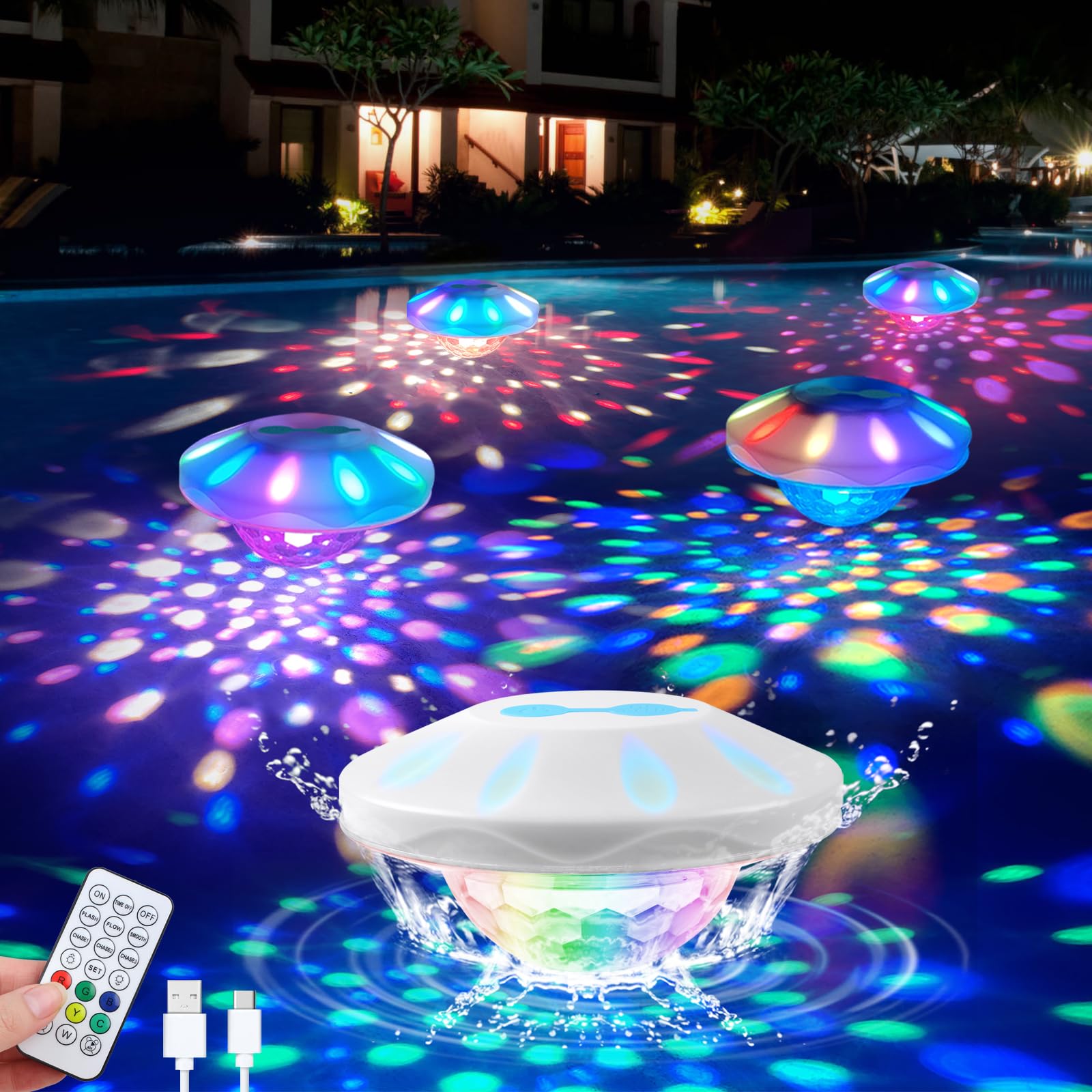 DYRCJ  Floating Pool Lights 4 Pack renewable power RGB Color Changing Pool Float Lights with Remote Control for Pond Bathtub Hot Tub Garden Party