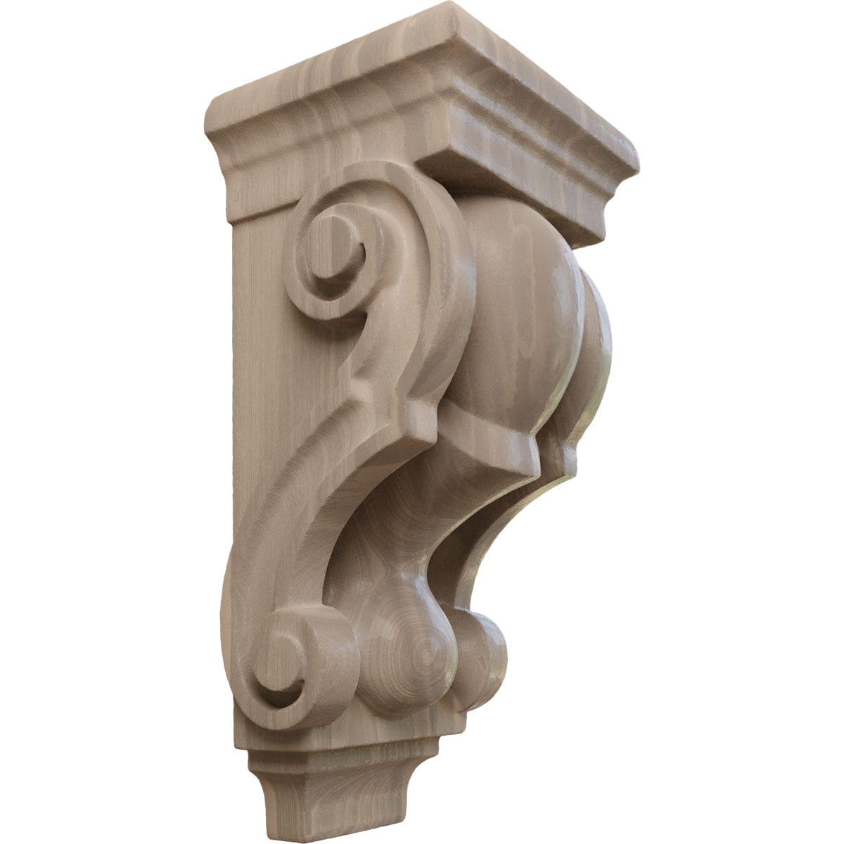 Ekena Millwork CORW03X03X07TRWA 3.5-in x 3.0-in x 7-in Unfinished Walnut Wood Paintable/Stainable Corbel