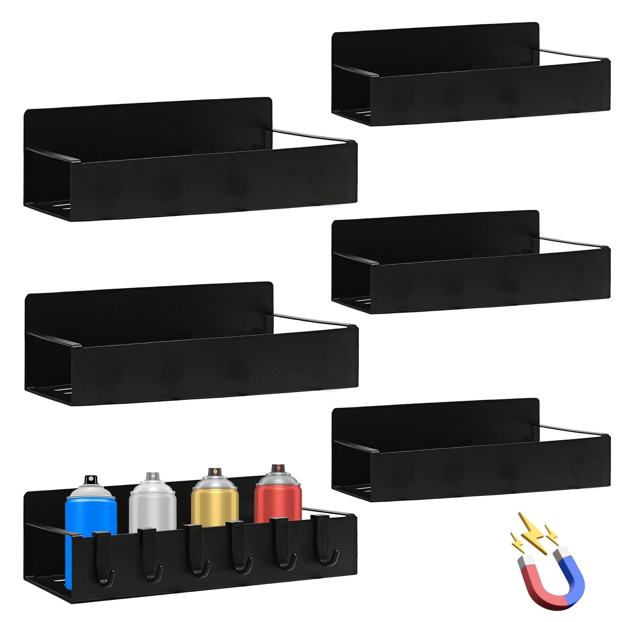 UUDULY  Magnetic Aerosol Spray Can Holder 6 Pack Steel Magnet Spray Bottle Rack for Garage Home Workshop Storage Organizer