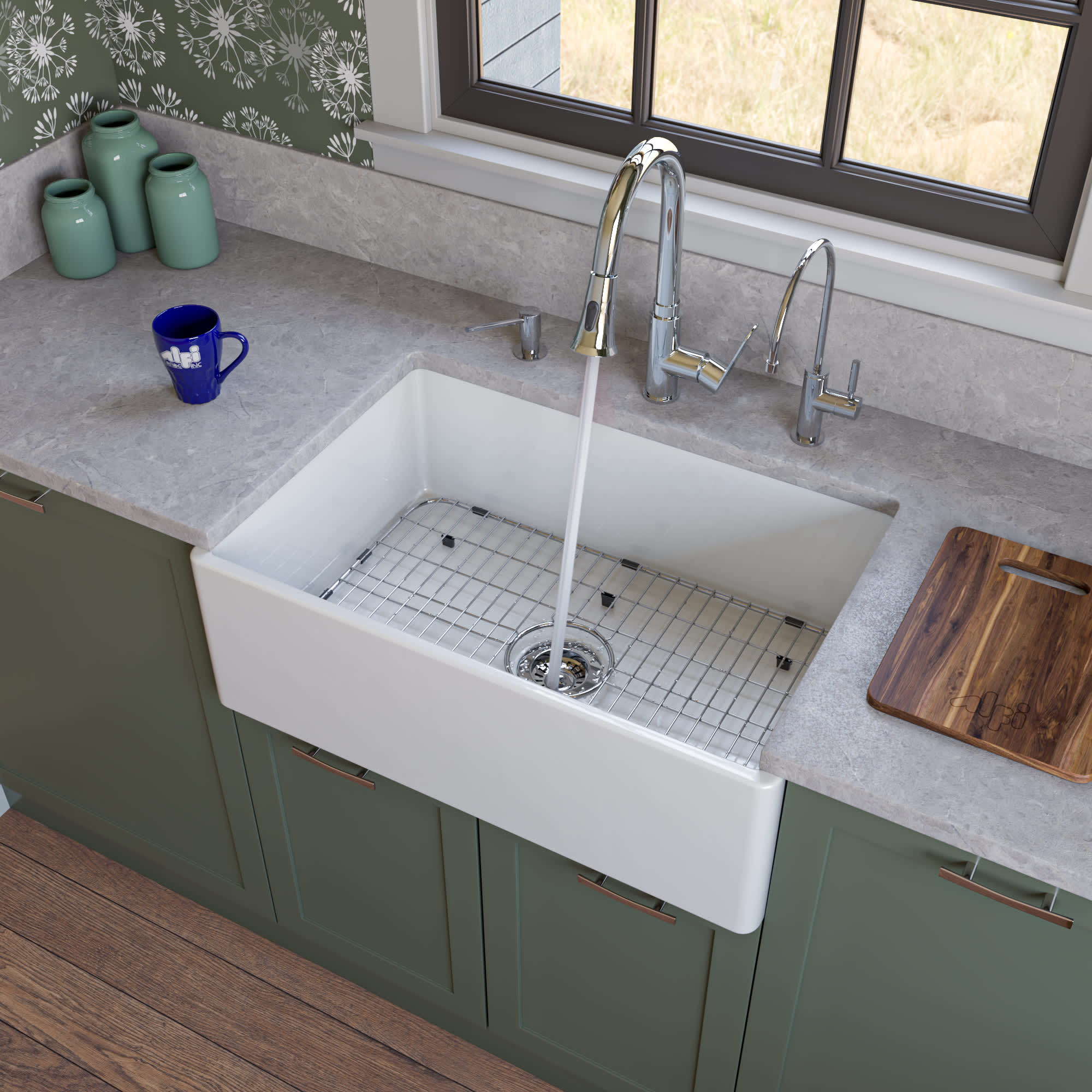 ALFI AB510-W AB510-W White 30-in Contemporary Smooth Apron Fireclay Farmhouse Kitchen Sink