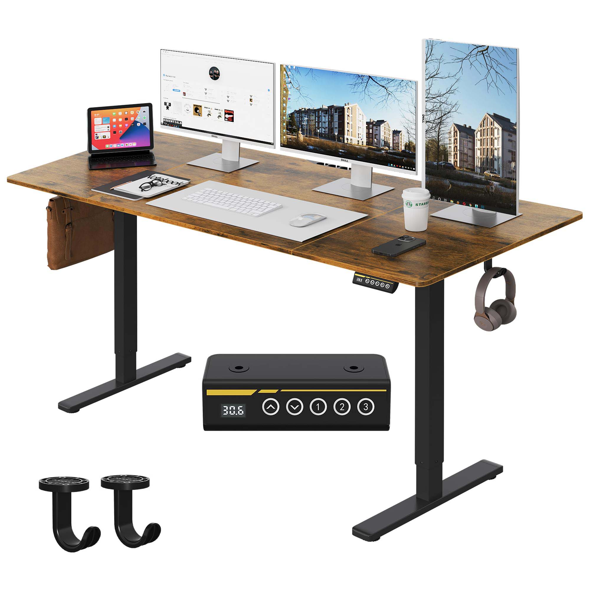 Tinyhomie 63in x 28in Brown Electric Height Adjustable Desk height ...