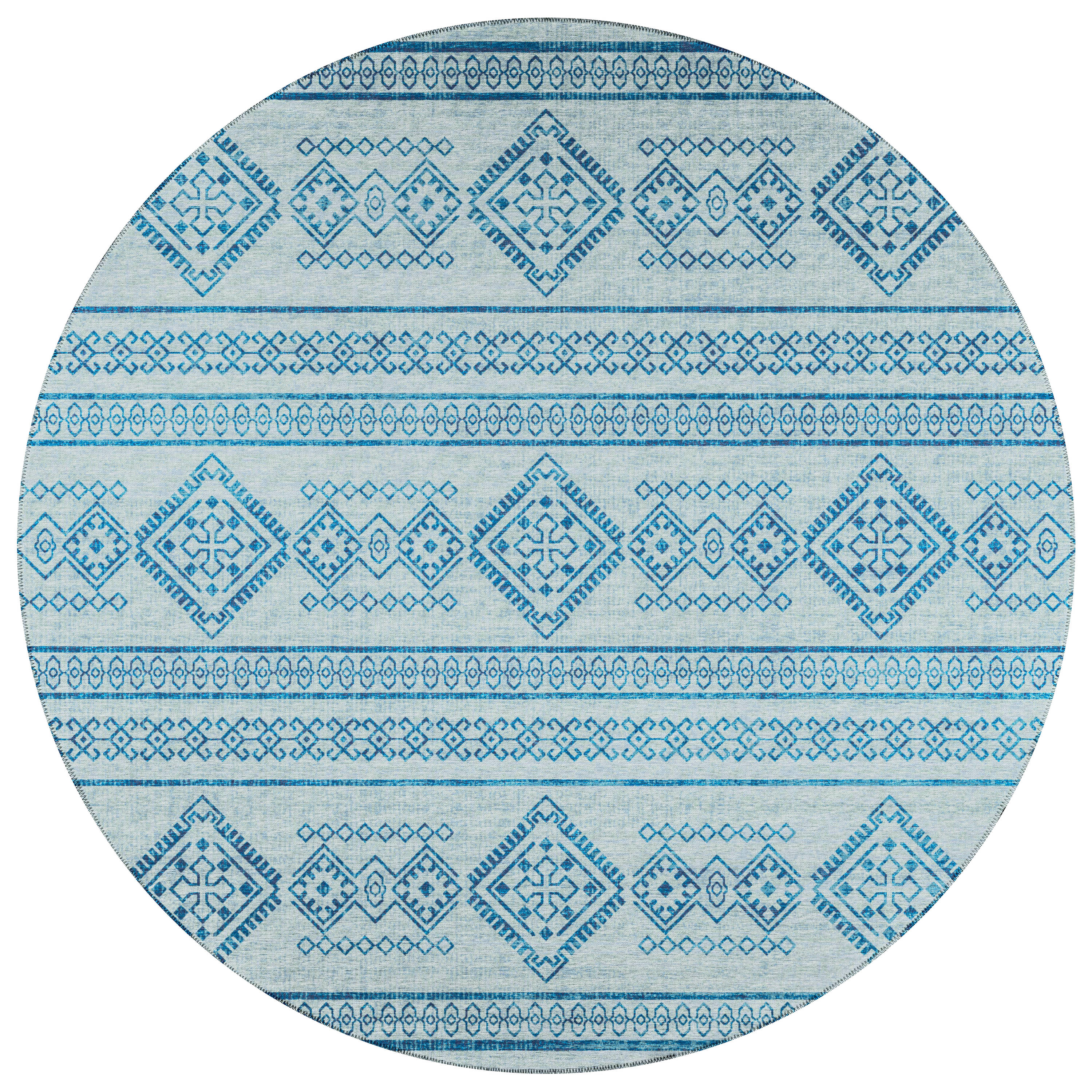Addison Rugs AYU44BL8RO Yuma 8 x 8 (ft) Chenille Blue Round Indoor/Outdoor Geometric Southwestern Area rug