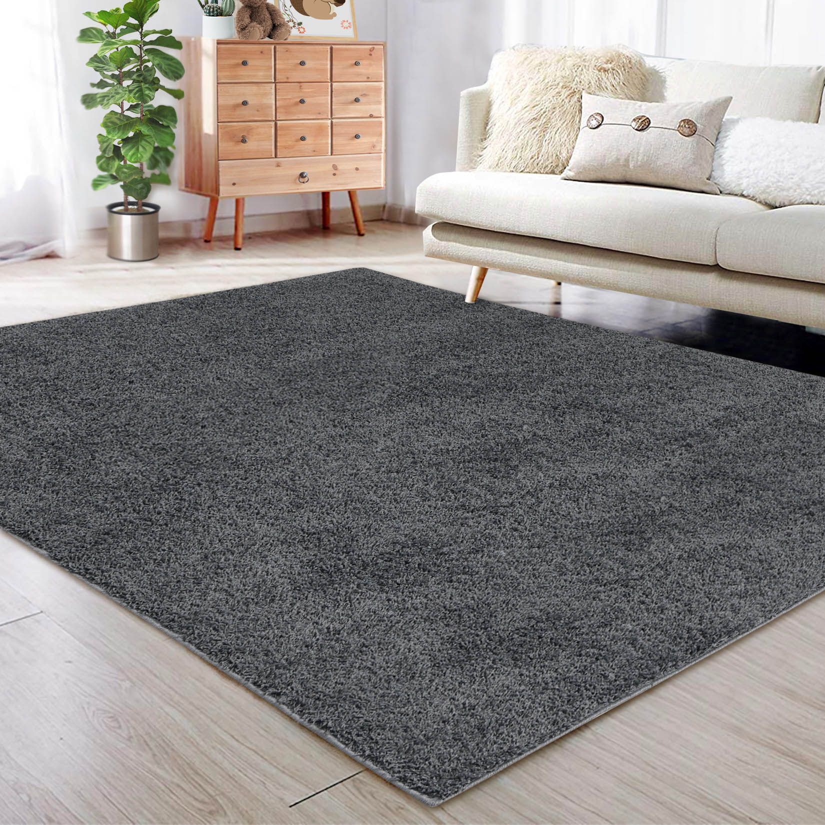 Garvee YXY-LO-PHO-0RQYXWYW 8 x 10 (ft) Loomed Polyester Dark Gray Rectangular Indoor Solid Mid-Century Modern Machine washable Area rug