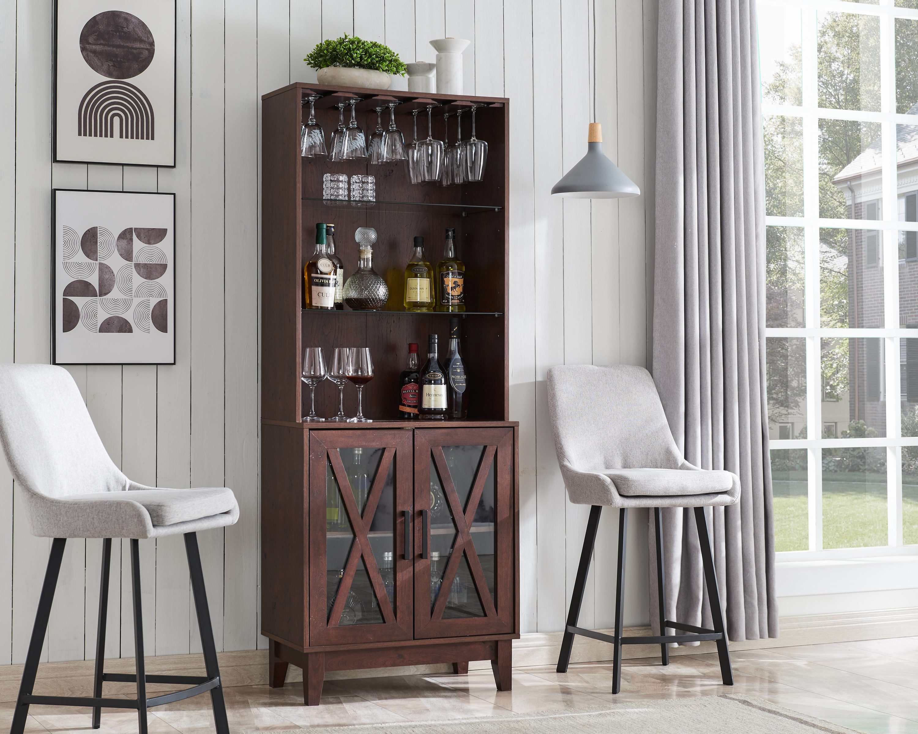 Home Source Industries DC61-MH-LW Arms 26-in x 68.19-in Brown Rectangle Bar Cabinet