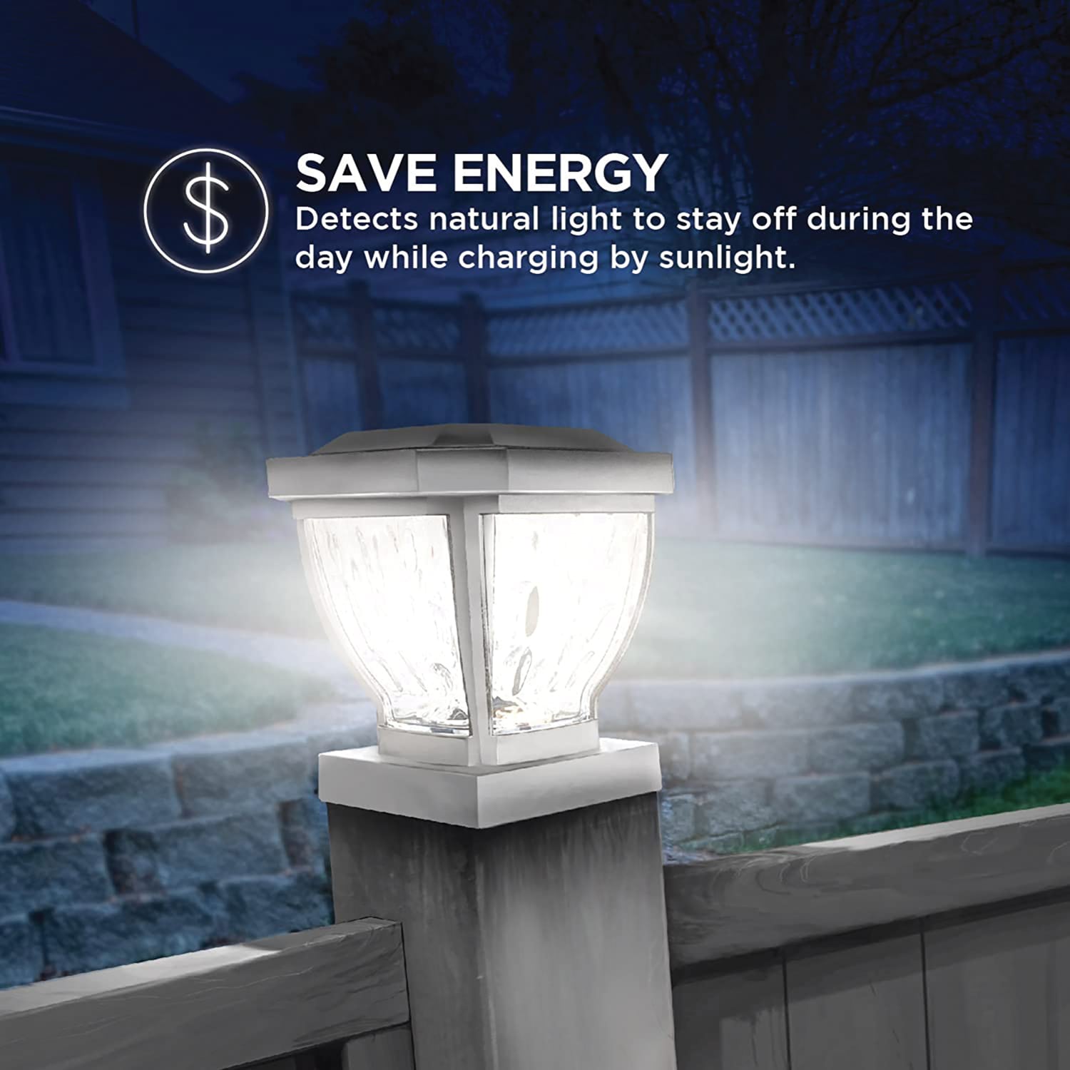 White Solar LED Post Cap Lights with Rippled Glass, 2-Pack