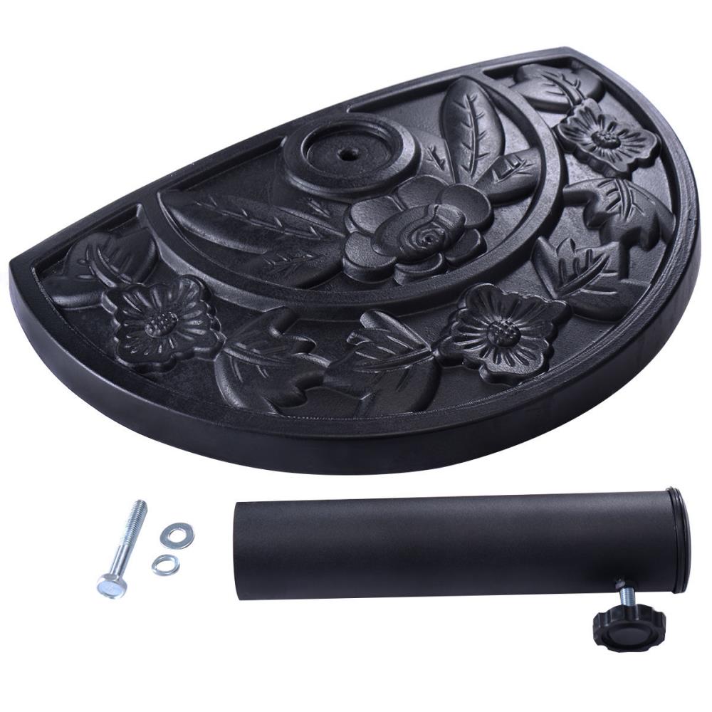Black Ornate Concrete Half Round Umbrella Base, 20 Inch