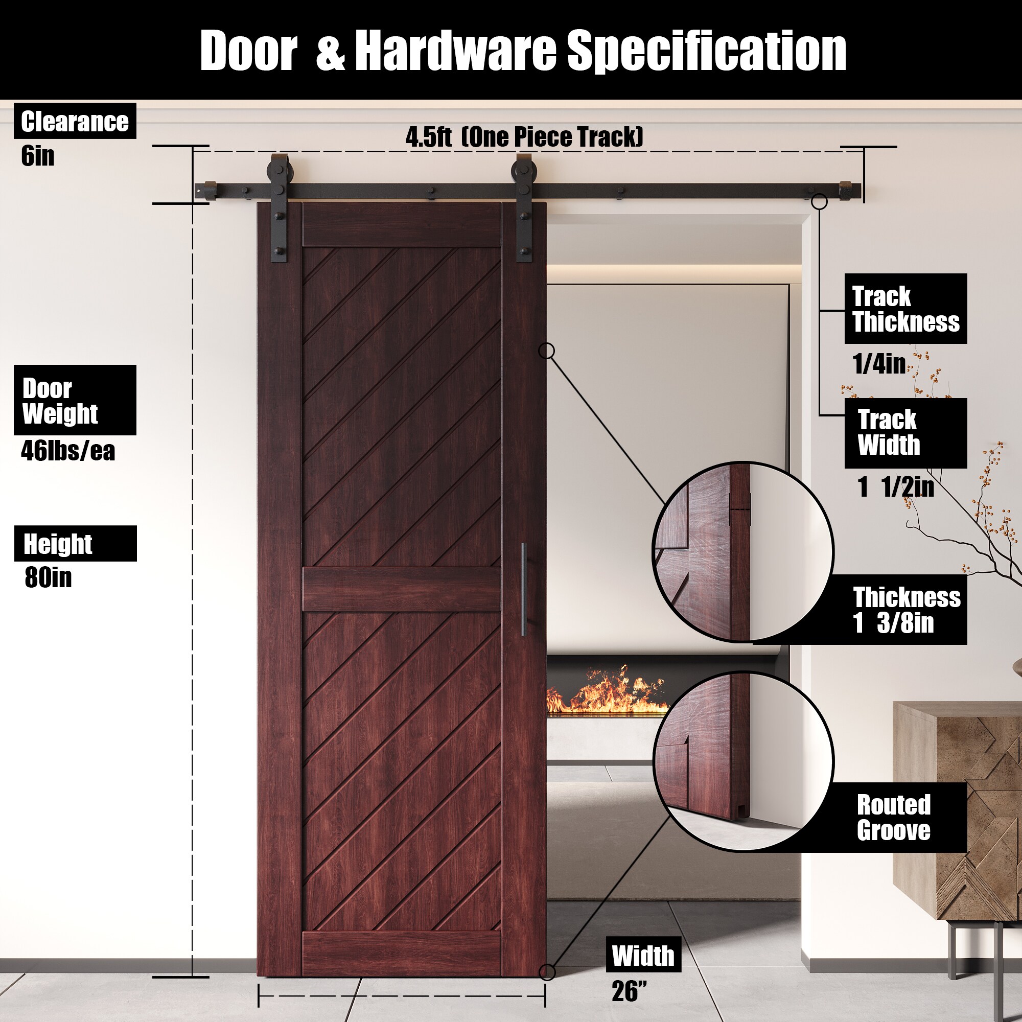 HOMACER YT1H054C-XT1-2680-RD Barn-Doors - View #2